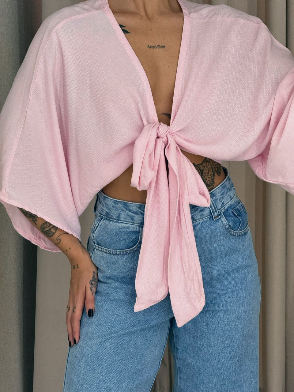 CROPPED FELÍCIA AMARRAÇÃO BABY PINK