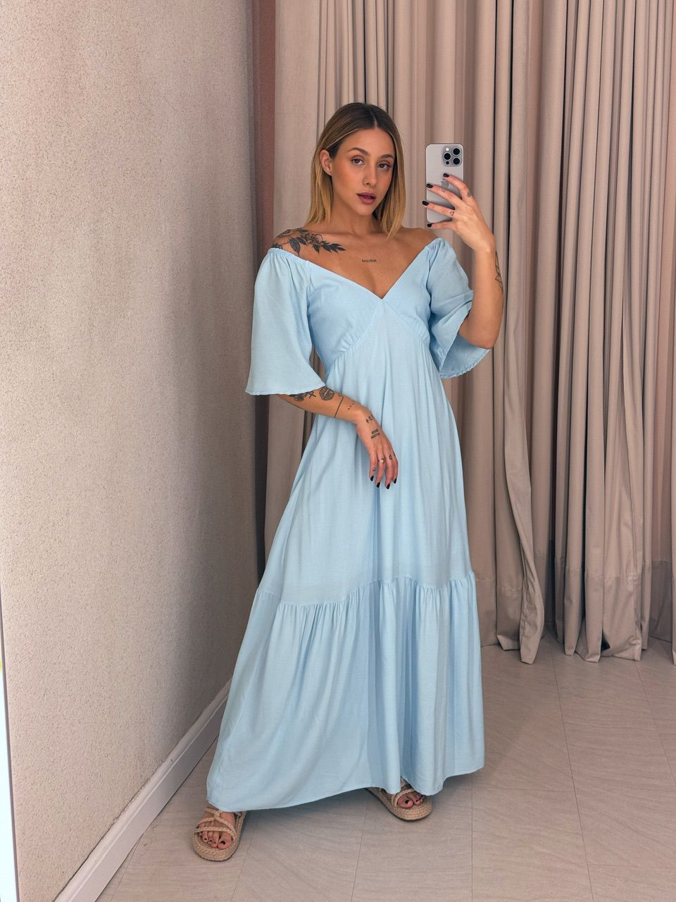 VESTIDO MANGA MIDI BABY BLUE