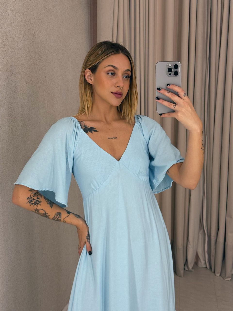 VESTIDO MANGA MIDI BABY BLUE