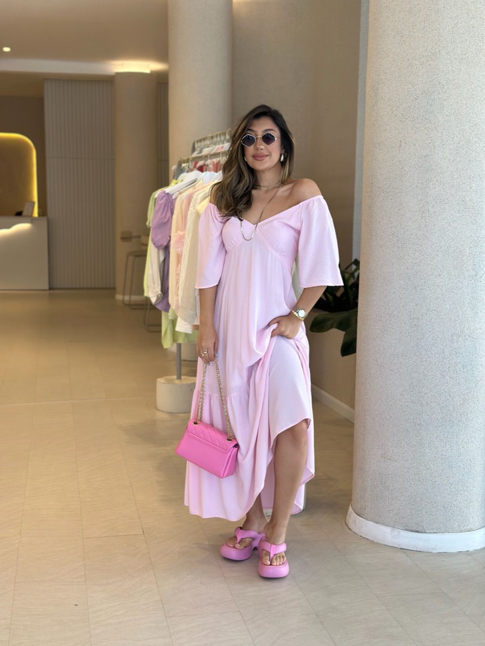 VESTIDO MANGA MIDI BABY PINK - 0055820366 - CAROLLA FERRARO