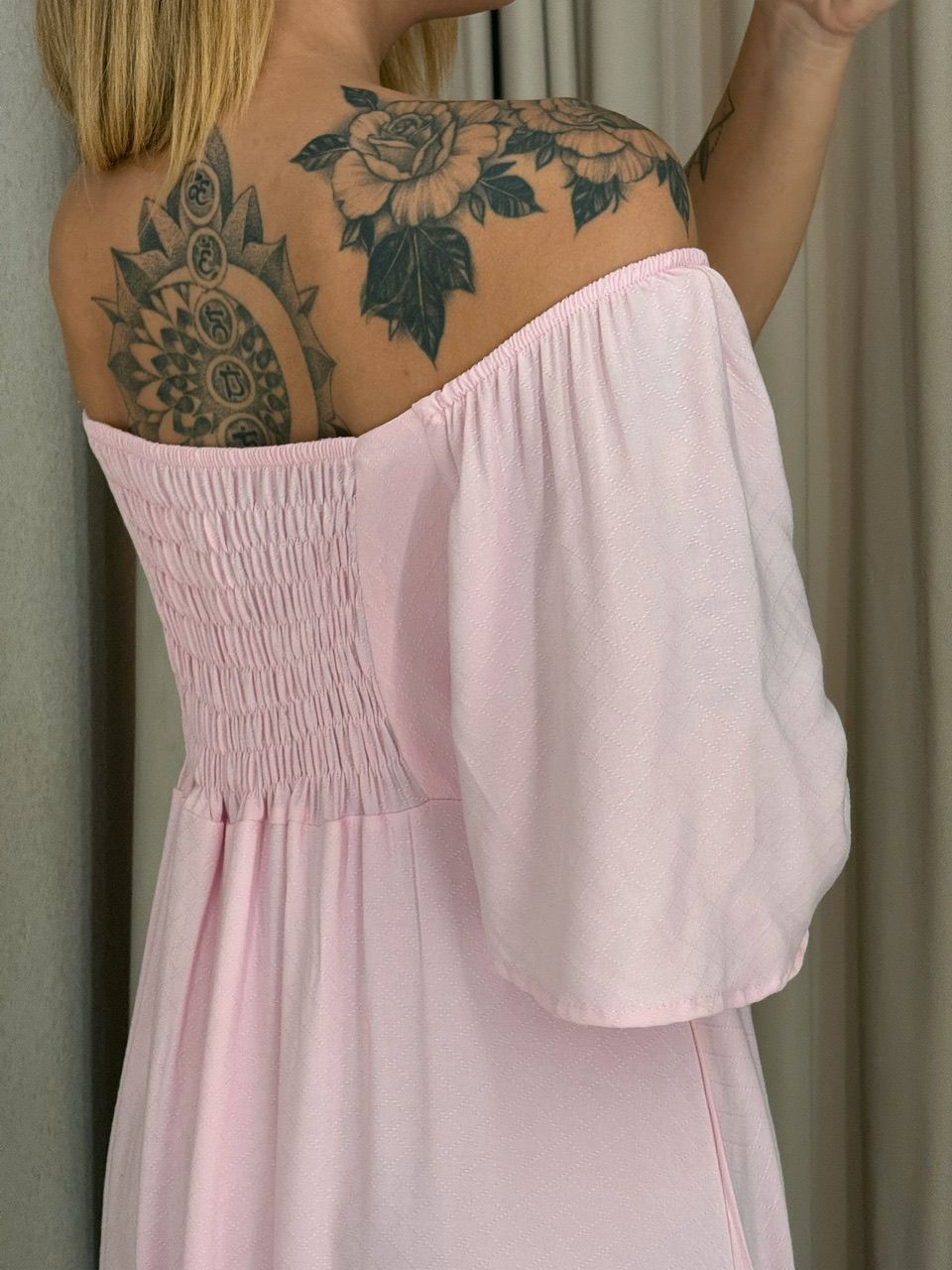 VESTIDO MANGA MIDI BABY PINK