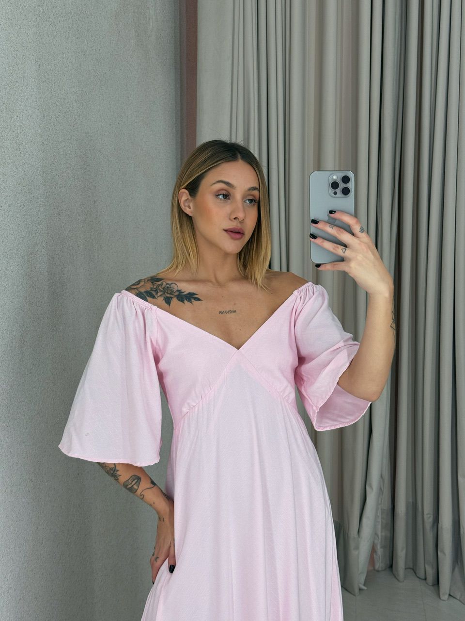 VESTIDO MANGA MIDI BABY PINK