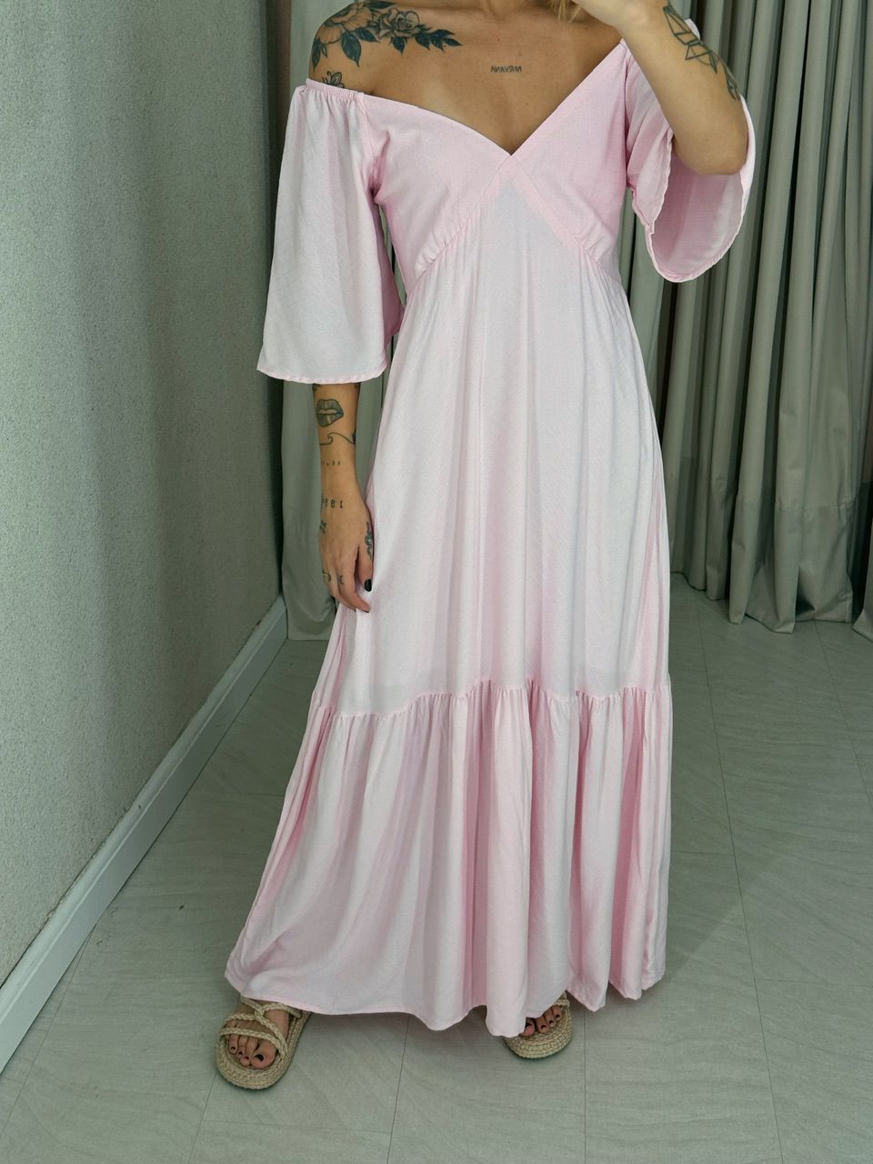 VESTIDO MANGA MIDI BABY PINK