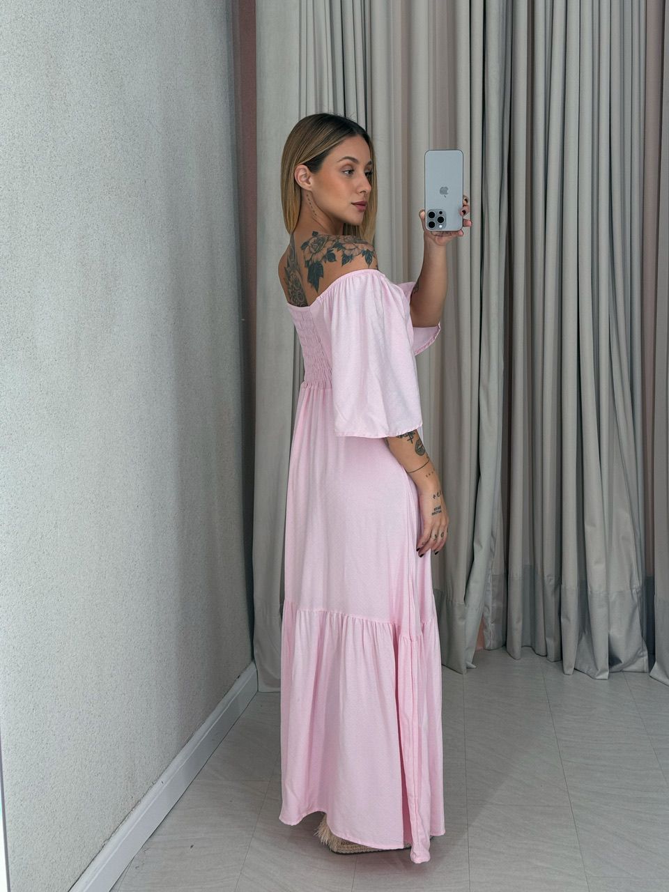 VESTIDO MANGA MIDI BABY PINK