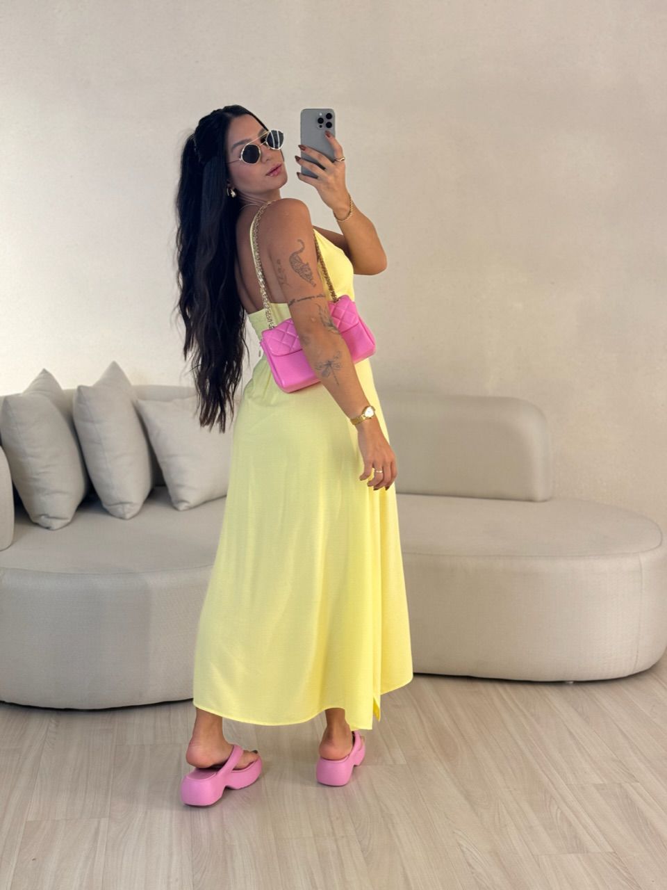 VESTIDO MIDI ALÇA AMARELO