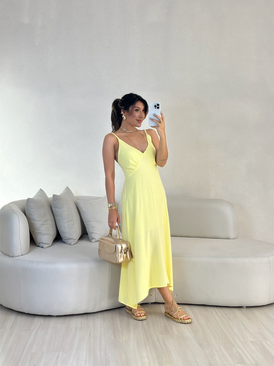 VESTIDO MIDI ALÇA AMARELO - 0055810111 - CAROLLA FERRARO