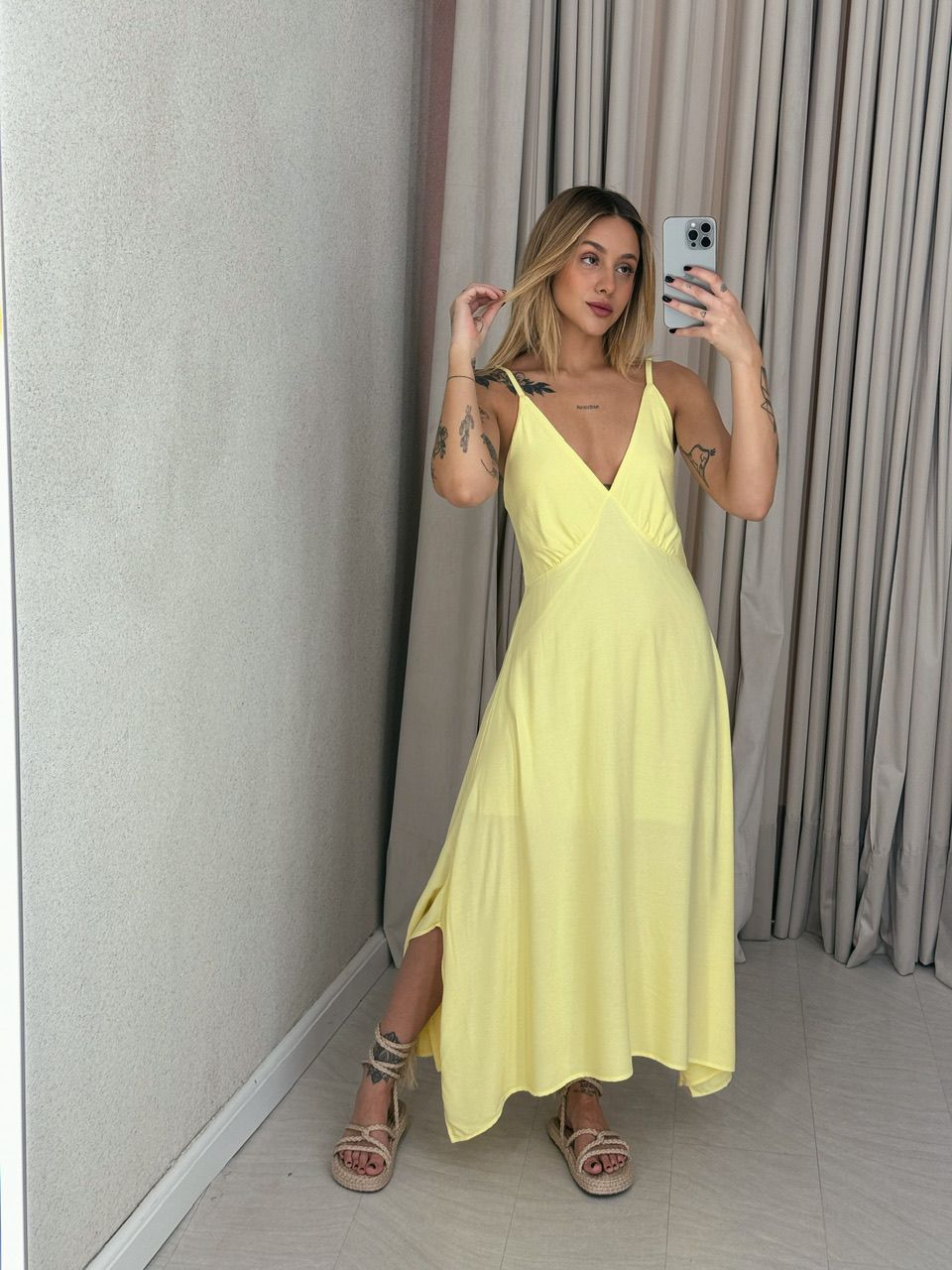 VESTIDO MIDI ALÇA AMARELO