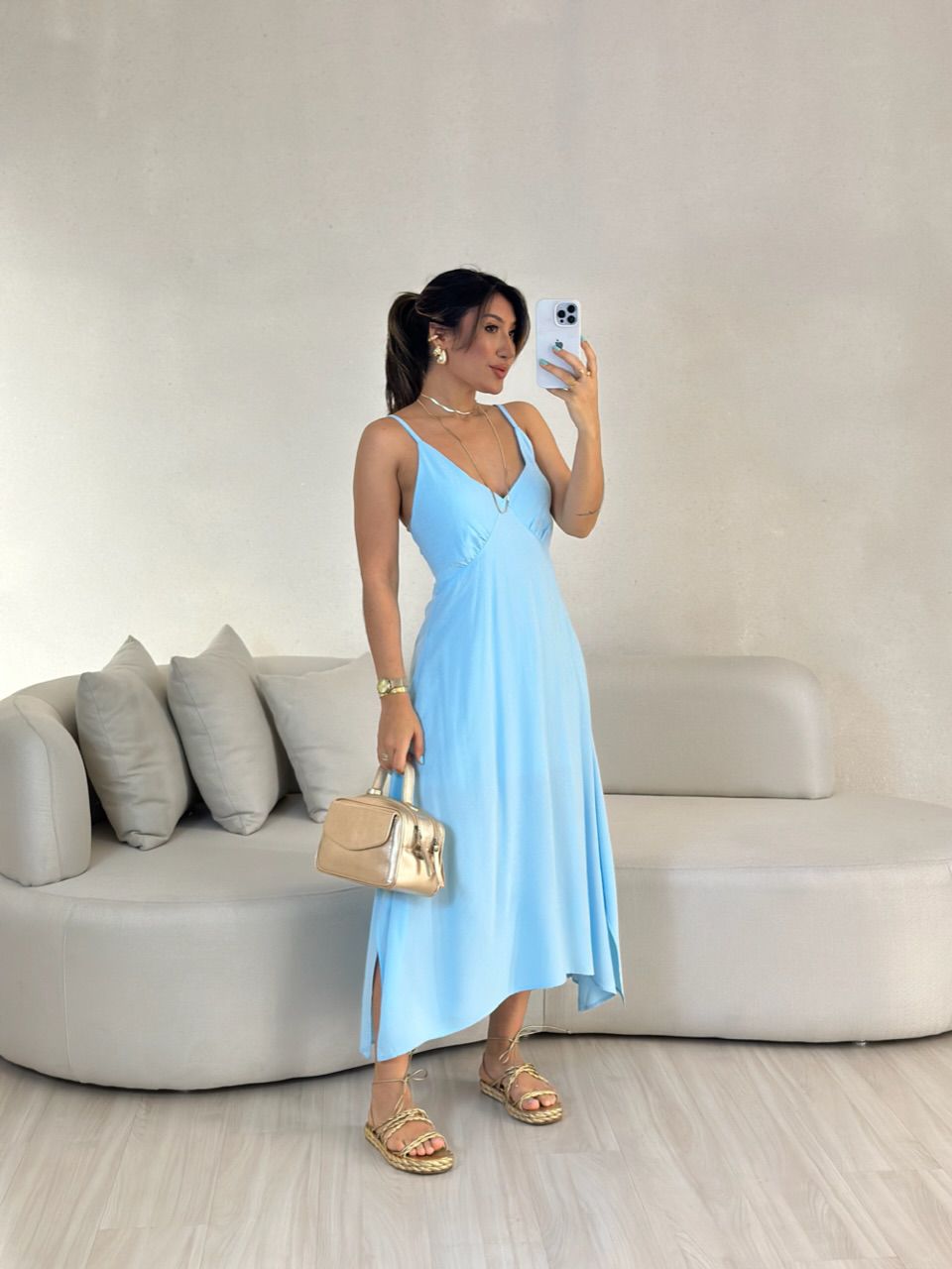 VESTIDO MIDI ALÇA BABY BLUE
