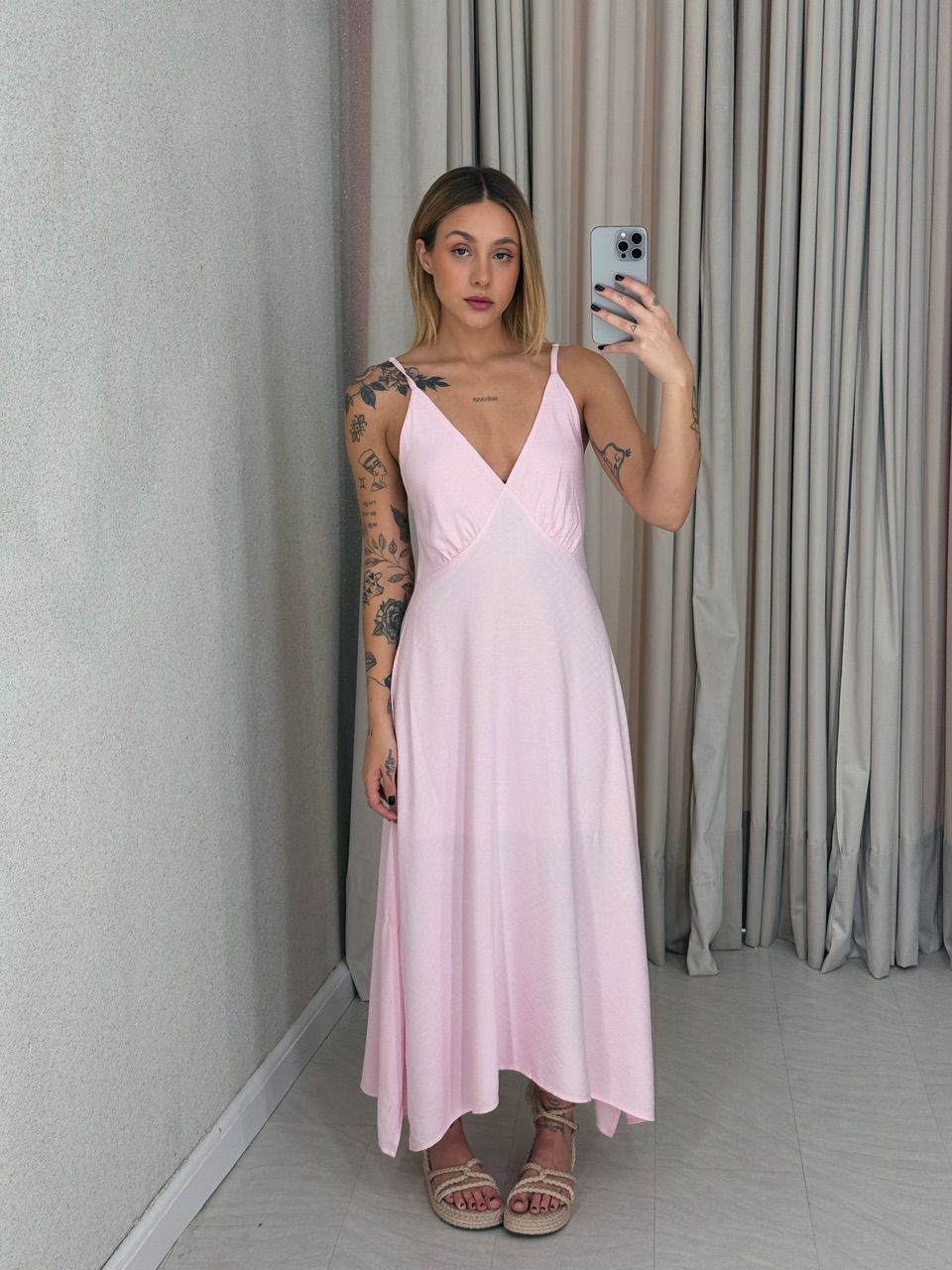 VESTIDO MIDI ALÇA BABY PINK