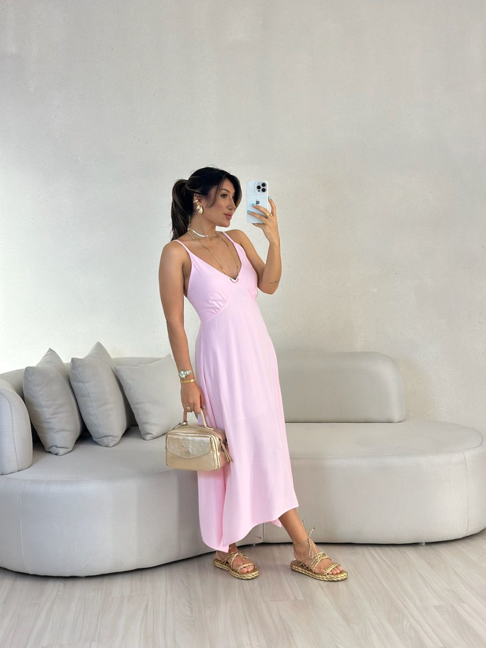 VESTIDO MIDI ALÇA BABY PINK - 0055810366 - CAROLLA FERRARO