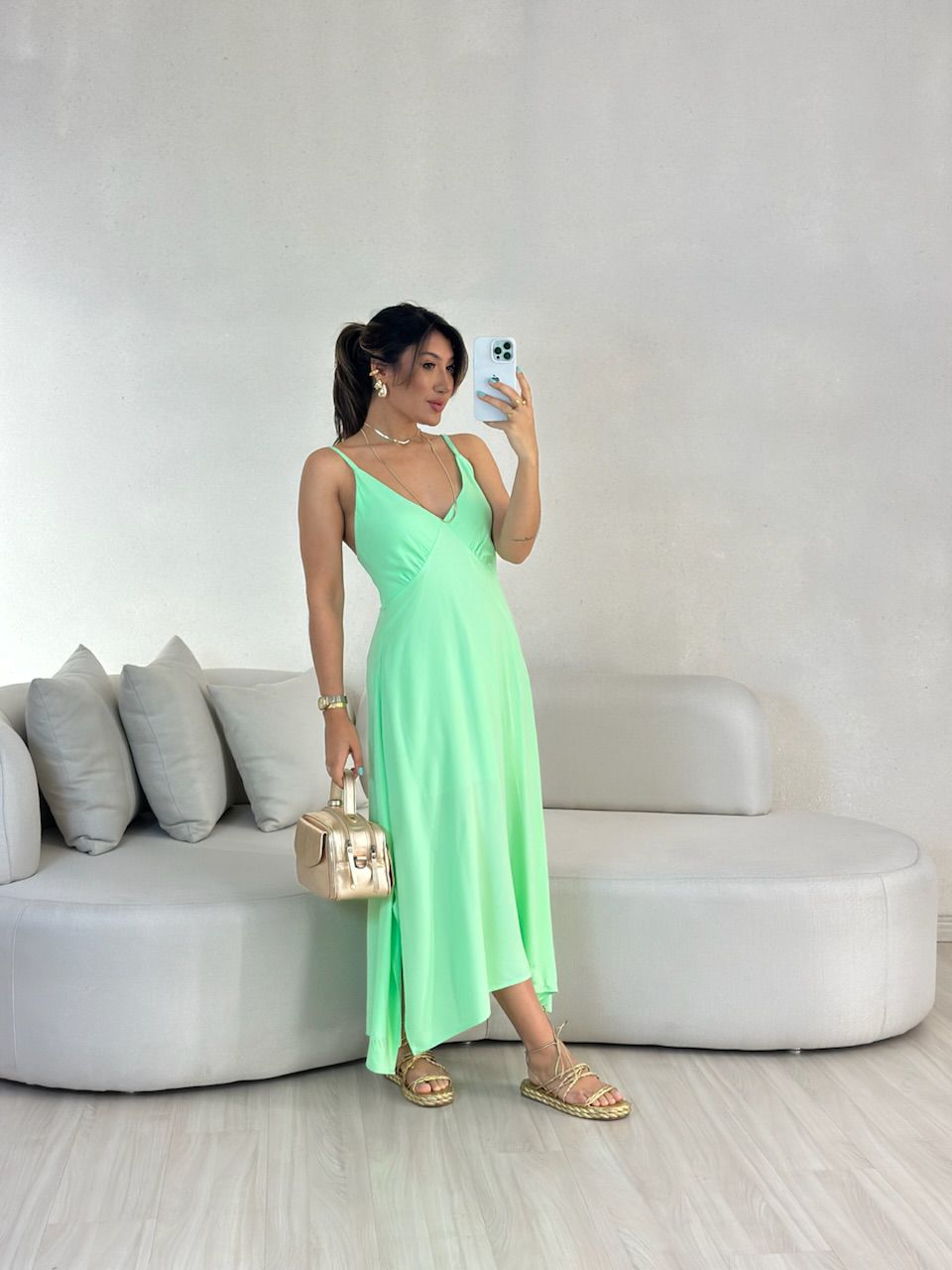 VESTIDO MIDI ALÇA VERDE CLARO - 0055810012 - CAROLLA FERRARO
