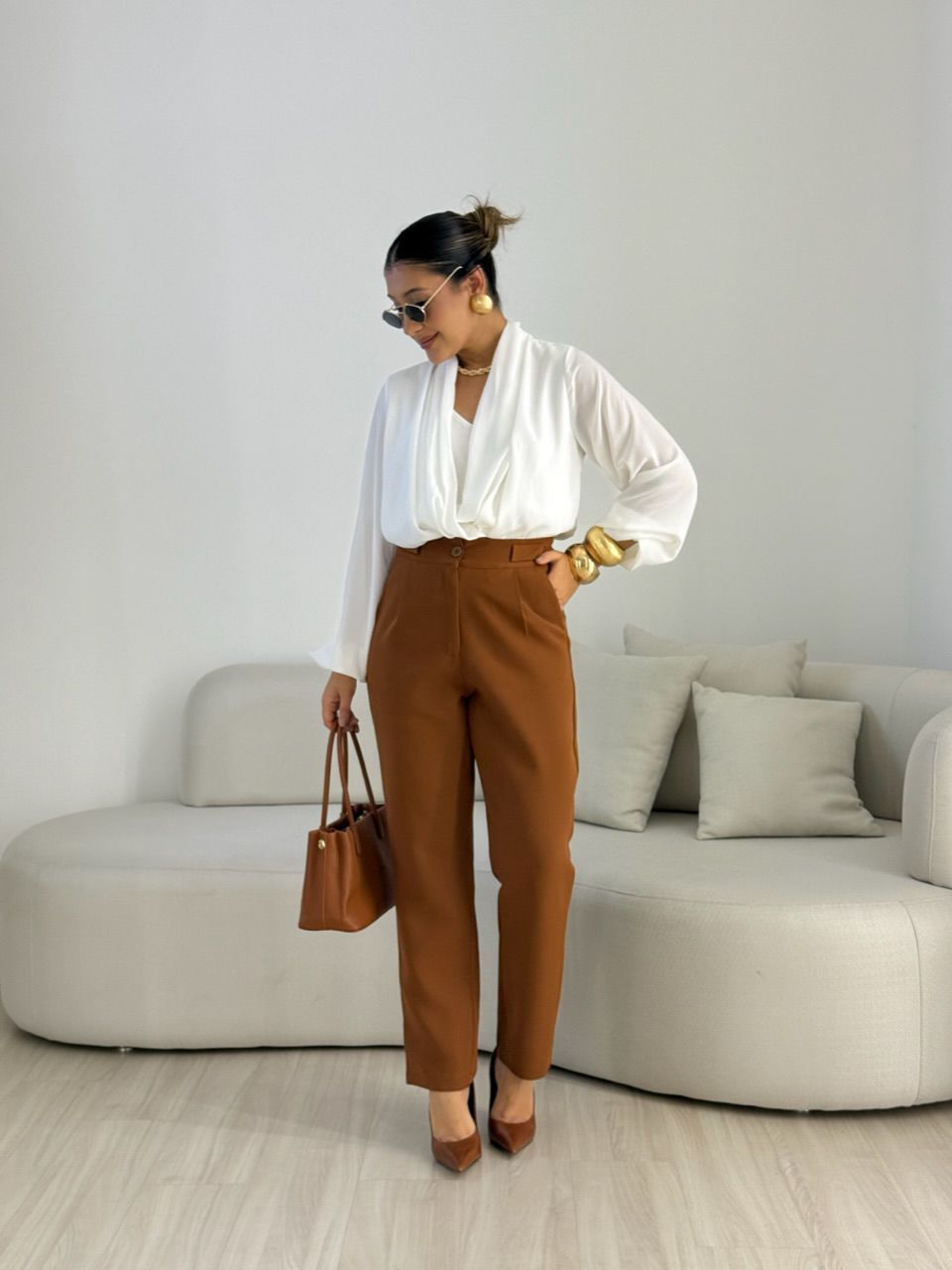 CALÇA ELEONORA SKINNY CARAMELO - 0068270095 - CAROLLA FERRARO
