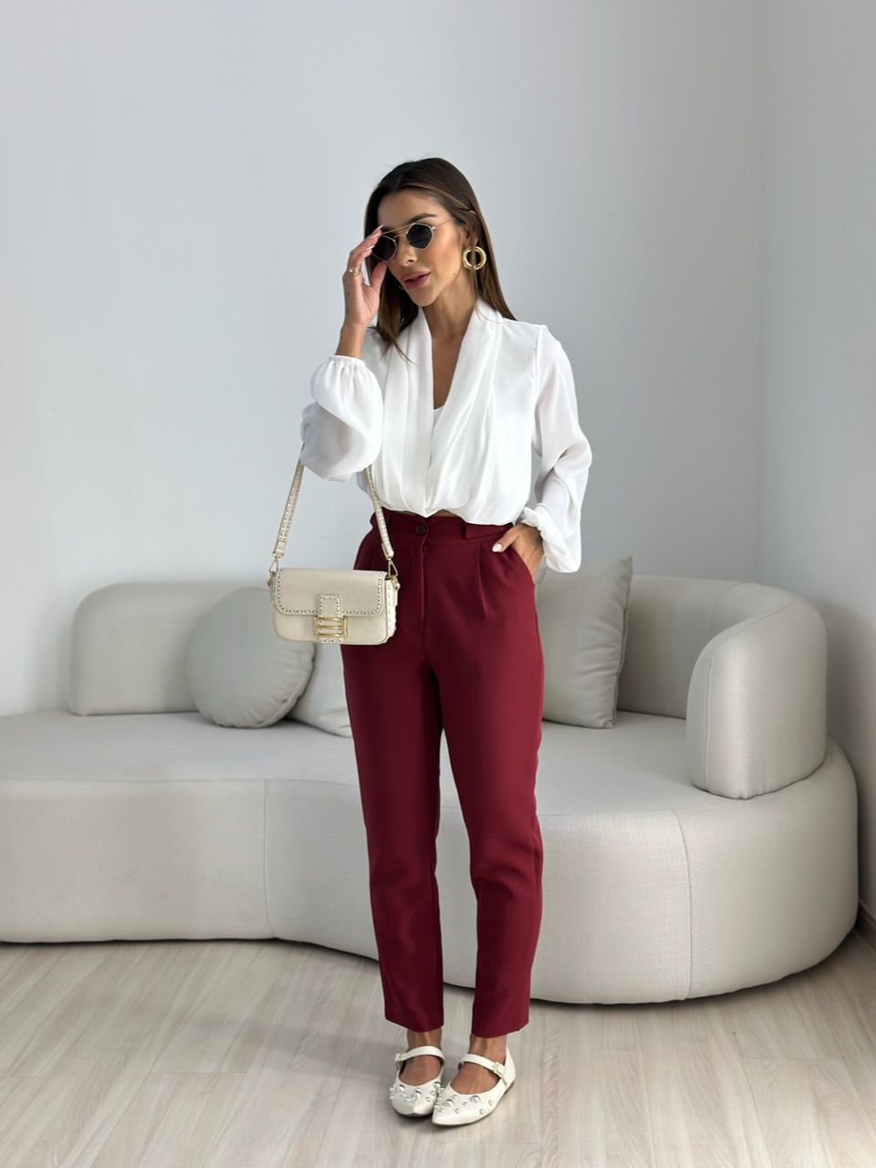 CALÇA ELEONORA SKINNY VINHO - 0068270168 - CAROLLA FERRARO