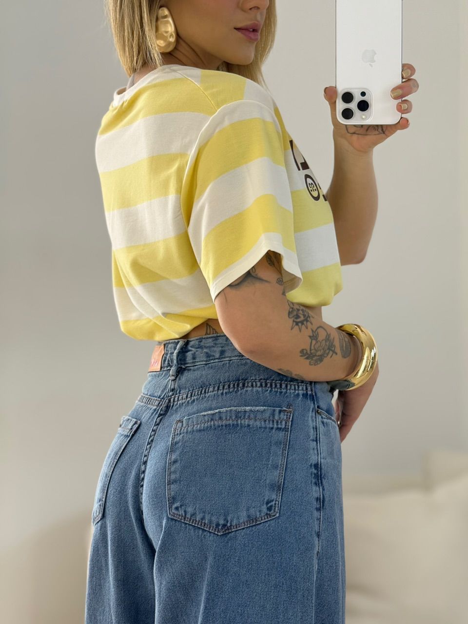 CAMISETÃO BARBÁRA LISTRADO Amarelo