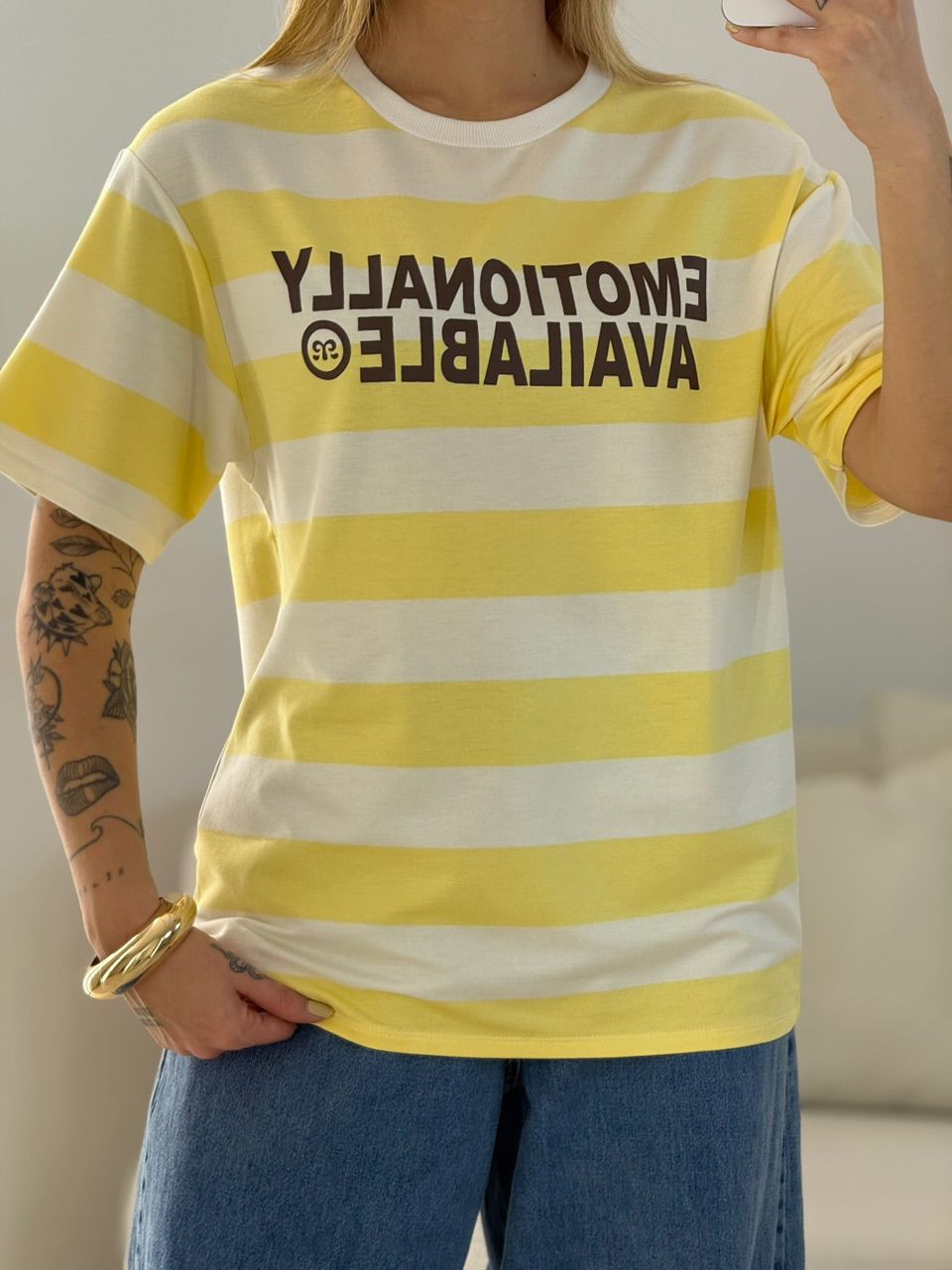 CAMISETÃO BARBÁRA LISTRADO Amarelo