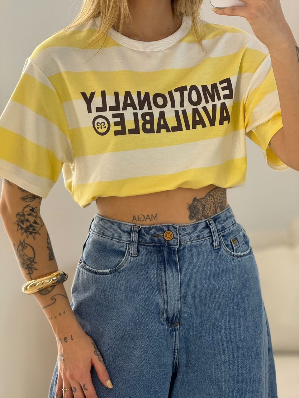 CAMISETÃO BARBÁRA LISTRADO Amarelo