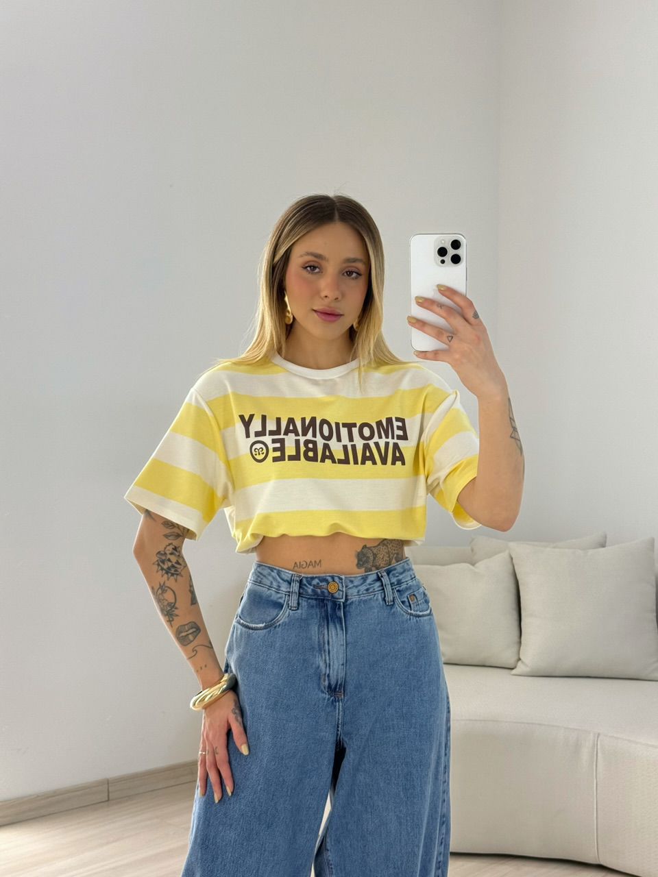 CAMISETÃO BARBÁRA LISTRADO Amarelo