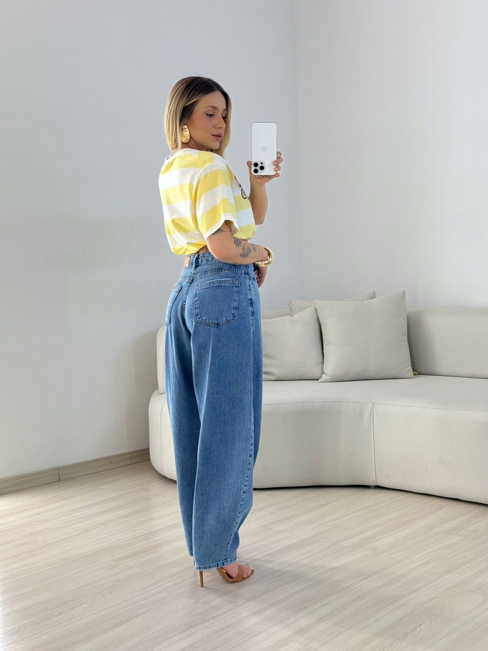 CAMISETÃO BARBÁRA LISTRADO Amarelo
