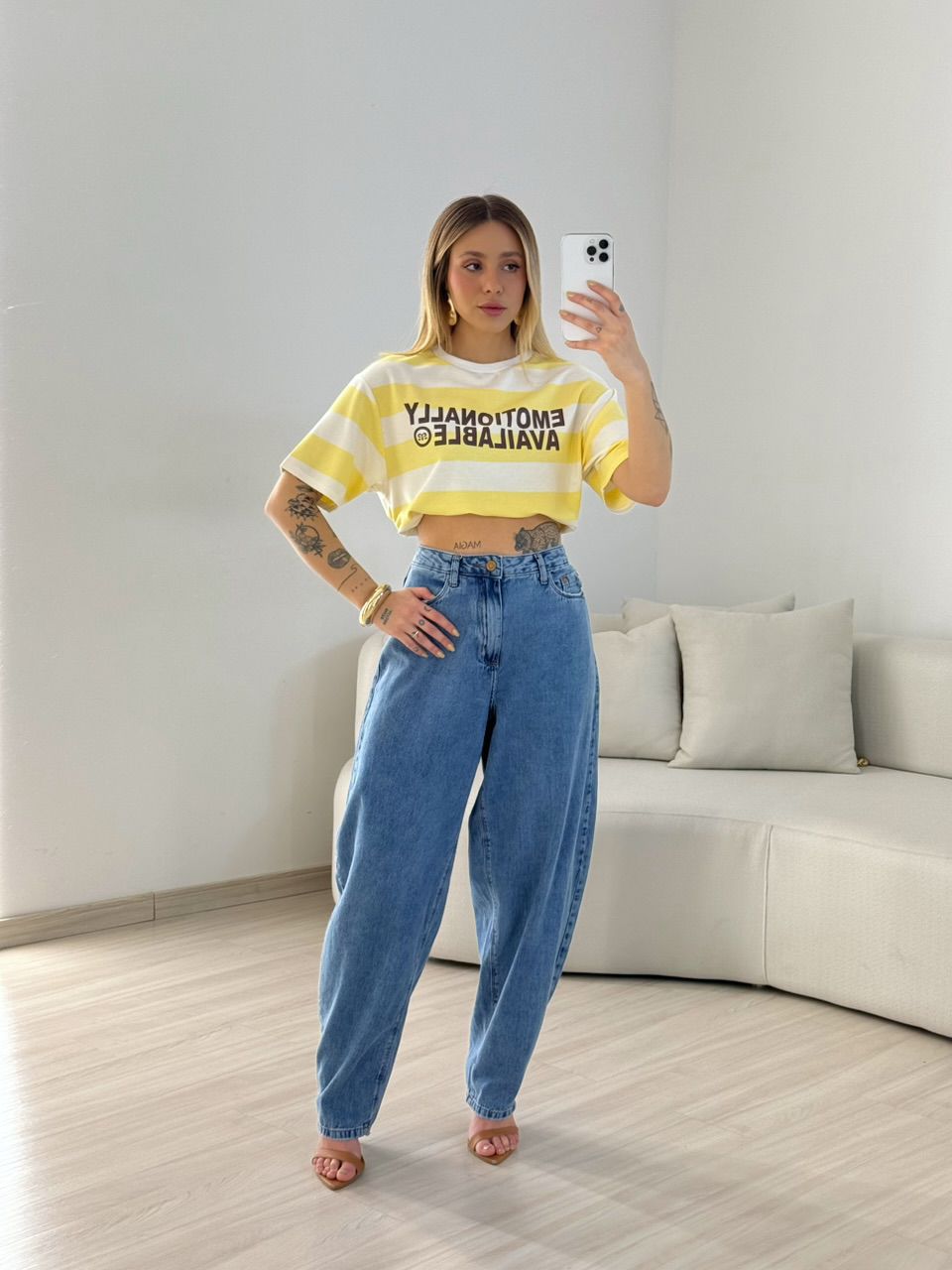CAMISETÃO BARBÁRA LISTRADO Amarelo - 0068240111 - CAROLLA FERRARO