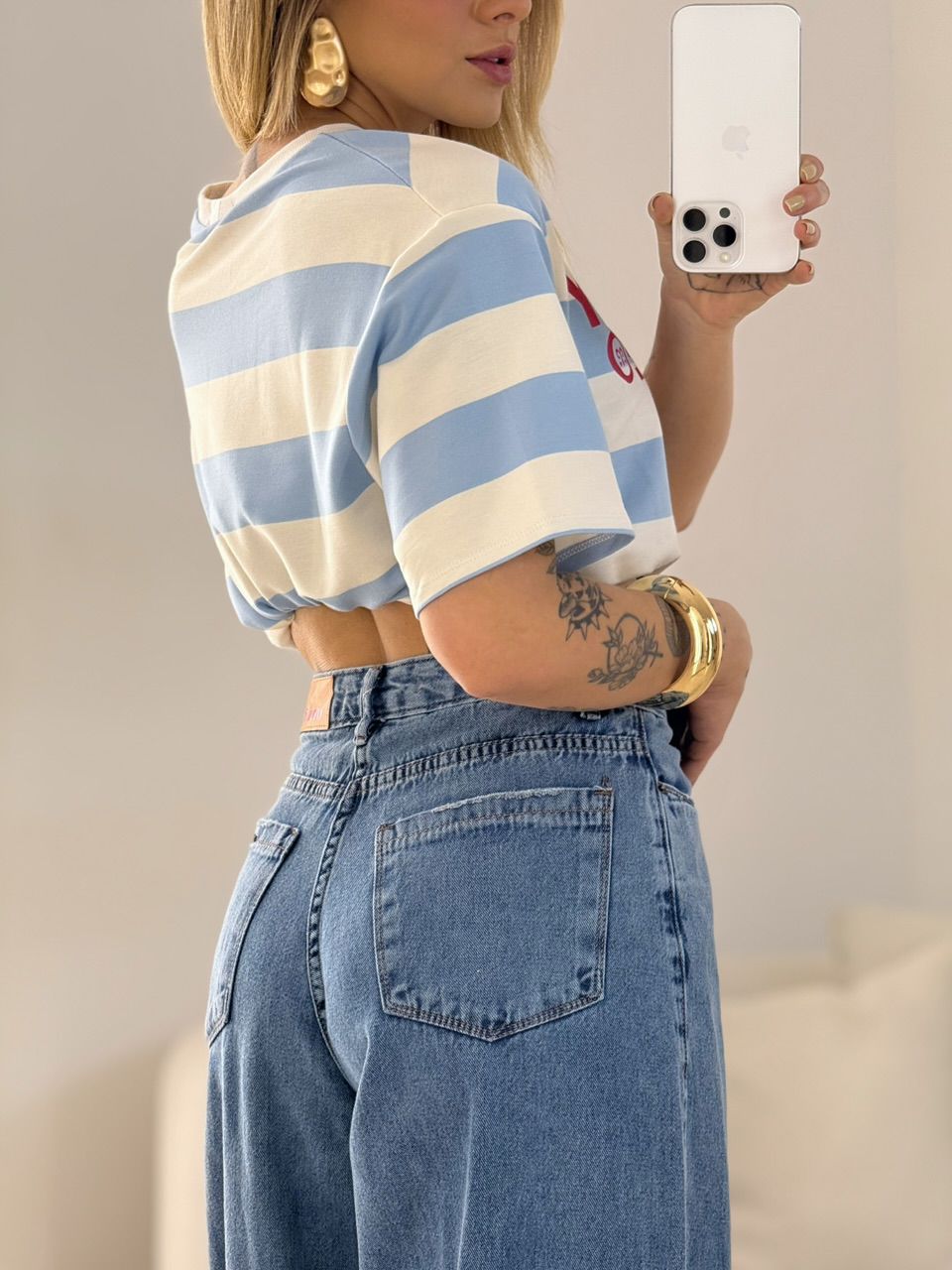 CAMISETÃO BARBÁRA LISTRADO BABY BLUE