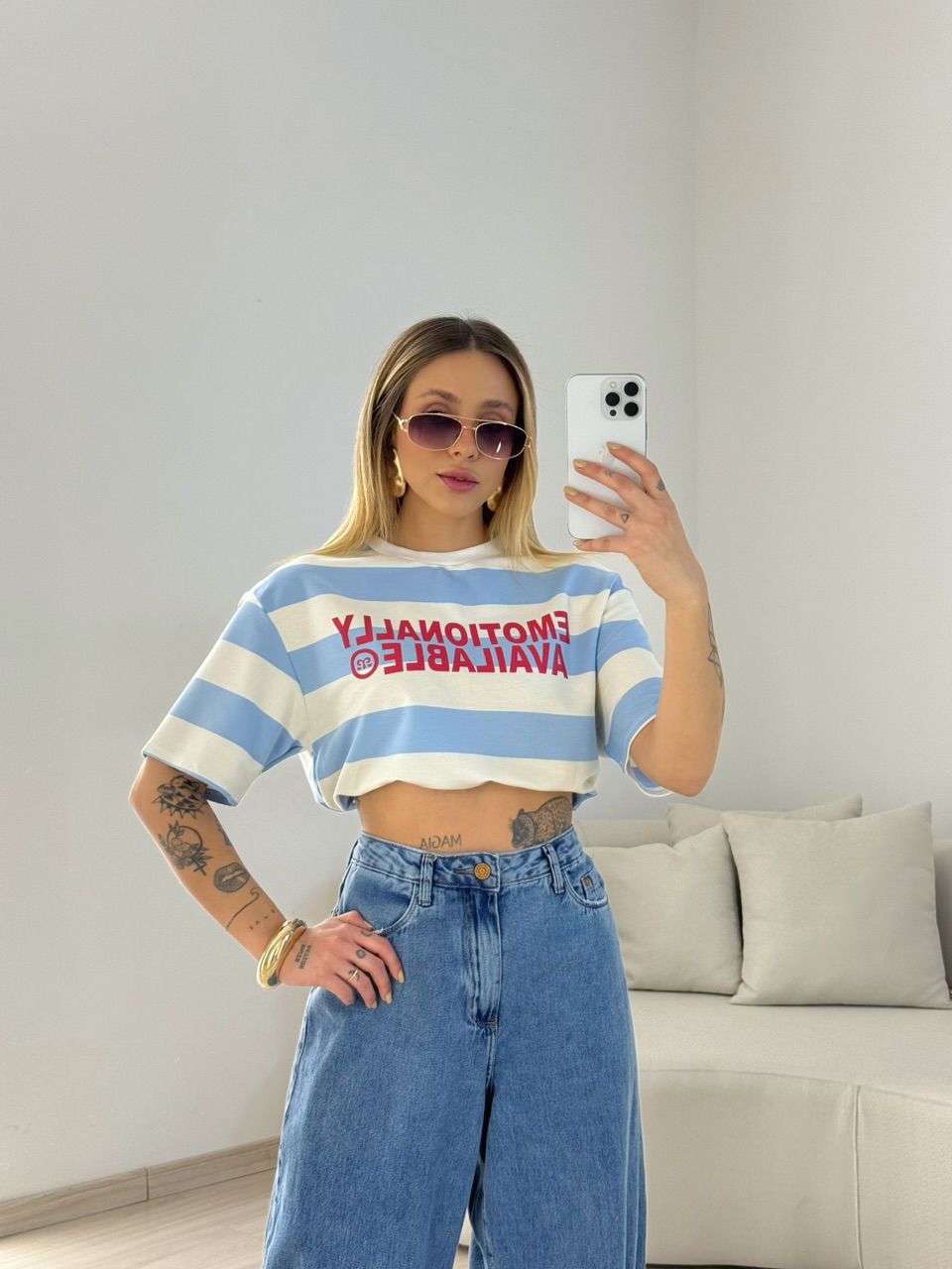 CAMISETÃO BARBÁRA LISTRADO BABY BLUE