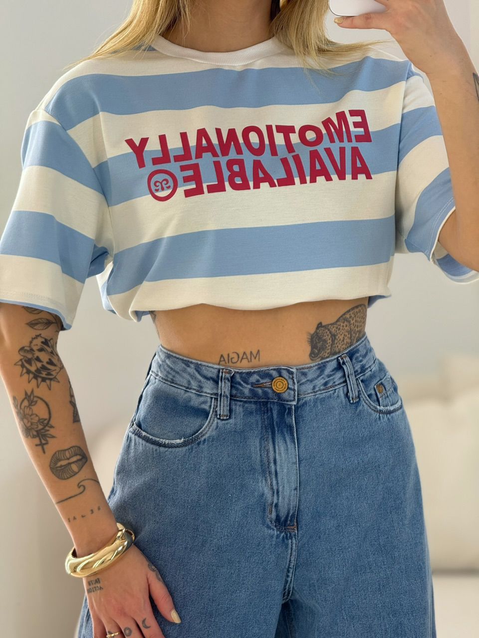 CAMISETÃO BARBÁRA LISTRADO BABY BLUE