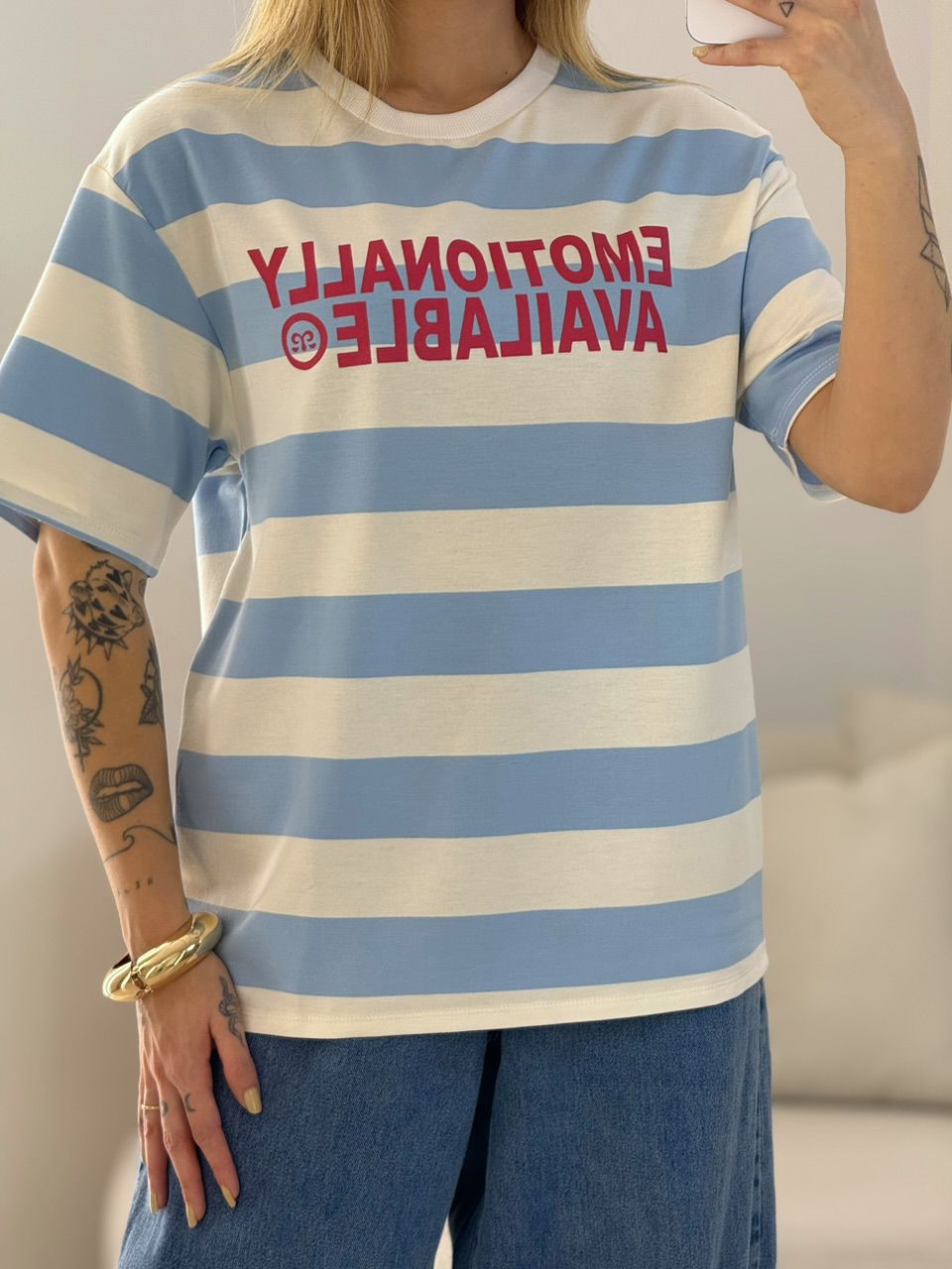 CAMISETÃO BARBÁRA LISTRADO BABY BLUE