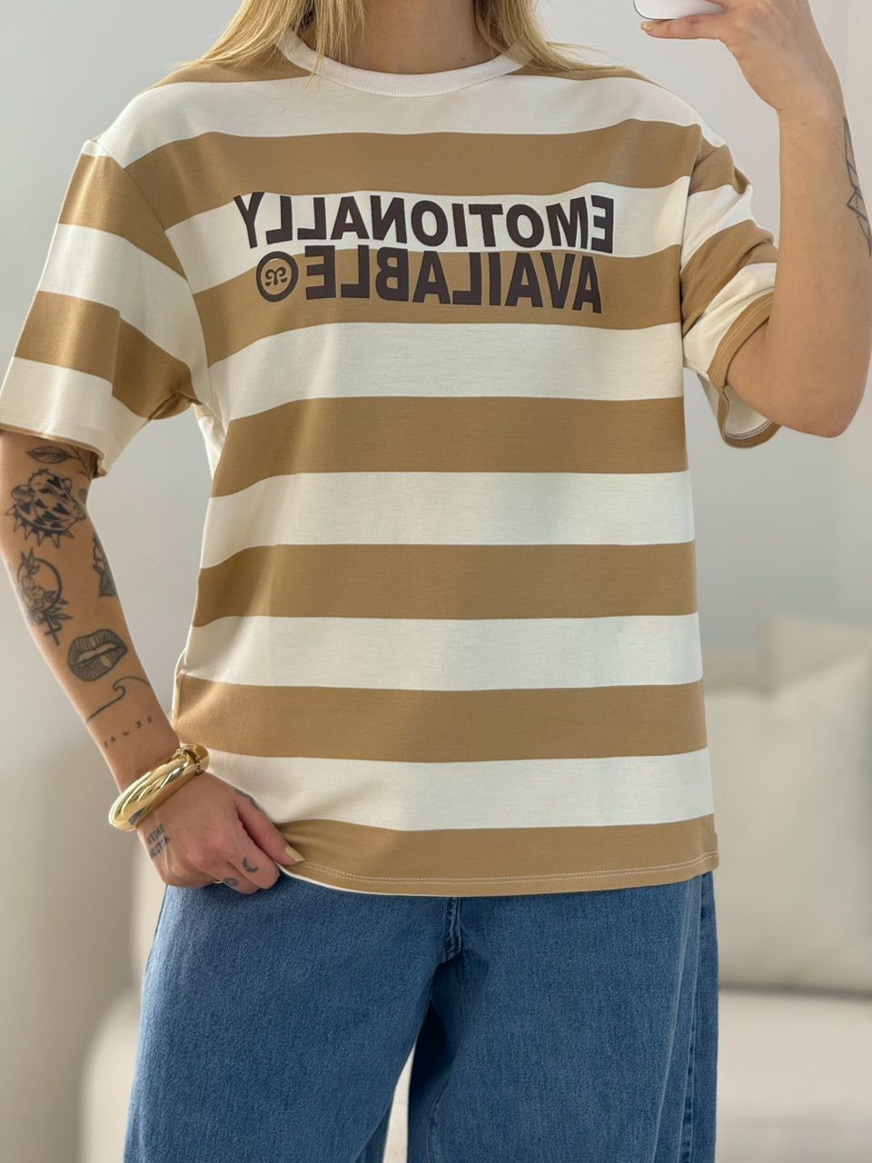 CAMISETÃO BARBÁRA LISTRADO NUDE