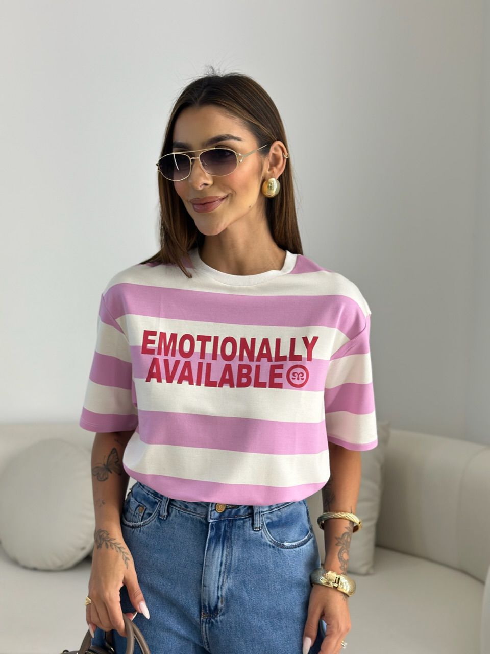 CAMISETÃO BARBÁRA LISTRADO ROSA