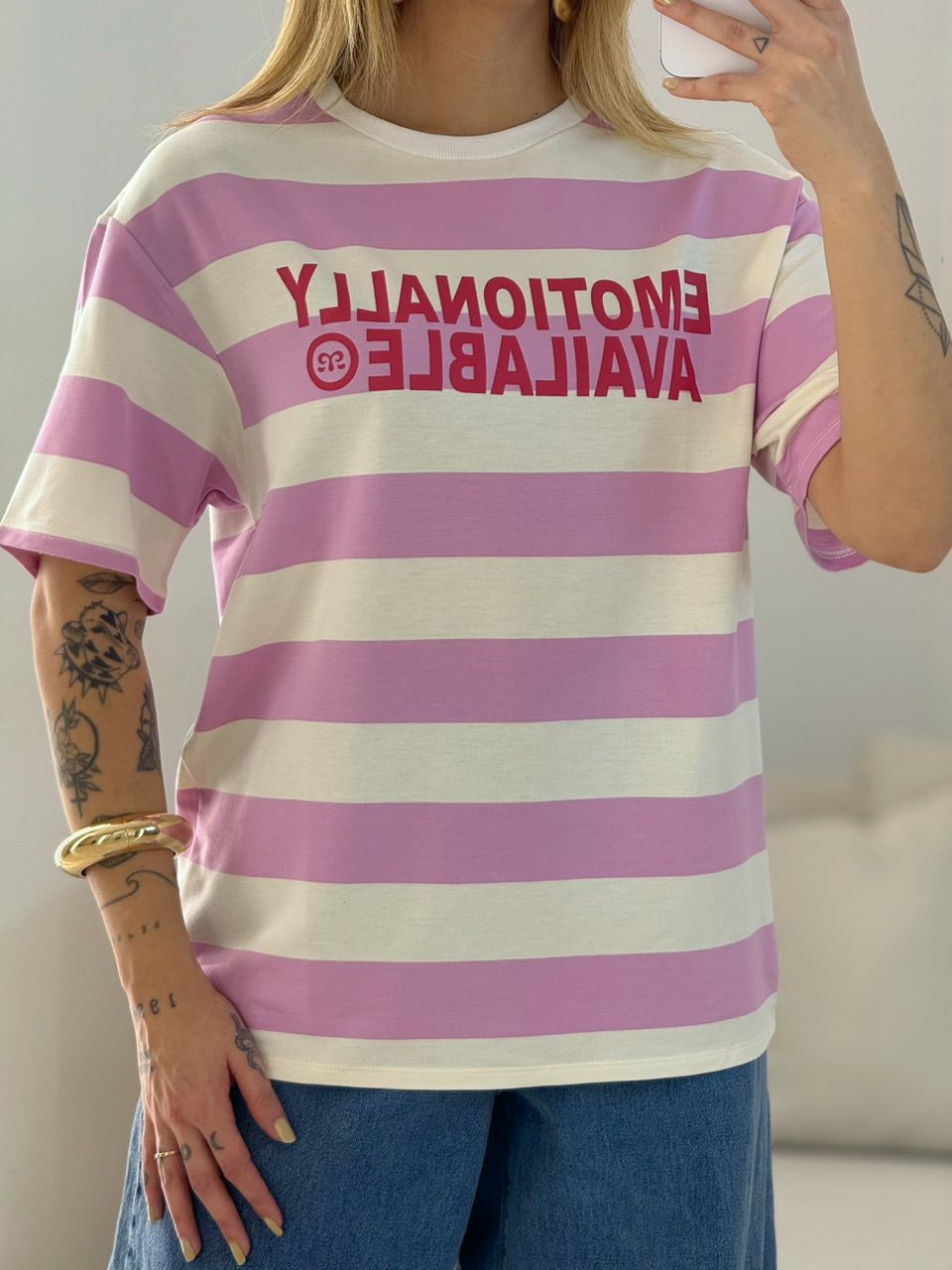 CAMISETÃO BARBÁRA LISTRADO ROSA