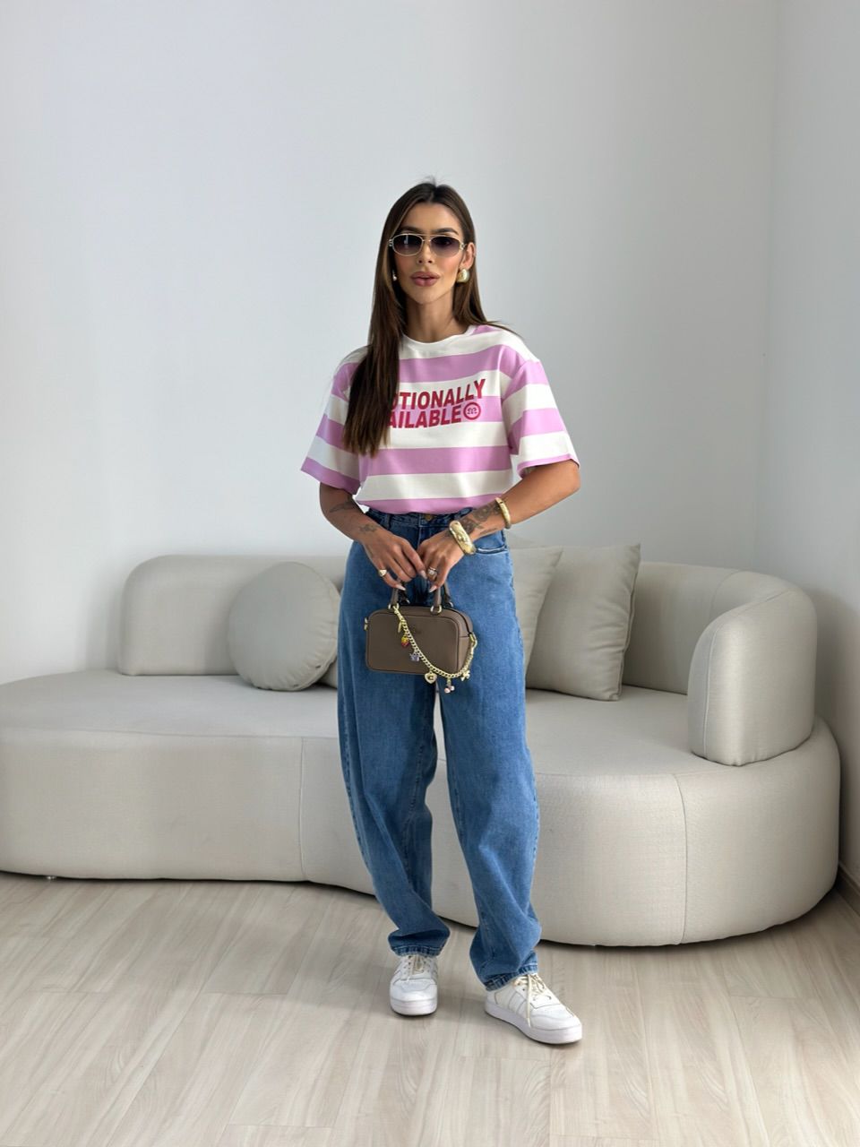 CAMISETÃO BARBÁRA LISTRADO ROSA