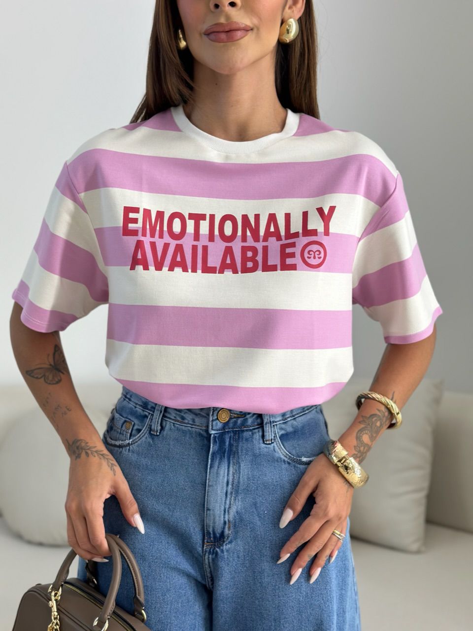 CAMISETÃO BARBÁRA LISTRADO ROSA