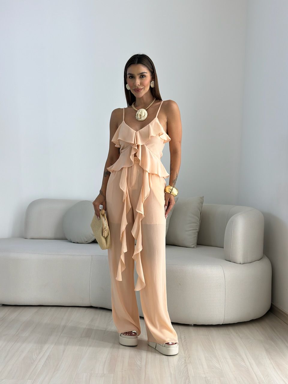 CONJUNTO CINDY BABADO PÊSSEGO - 0068230039 - CAROLLA FERRARO