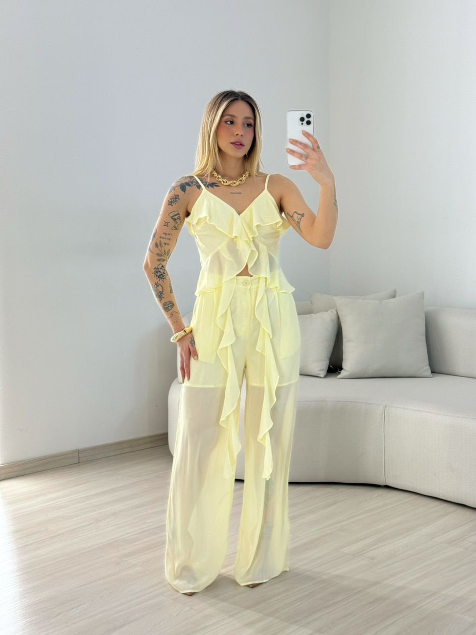 CONJUNTO CINDY BABADO YELLOW BUTTER - 0068230431 - CAROLLA FERRARO