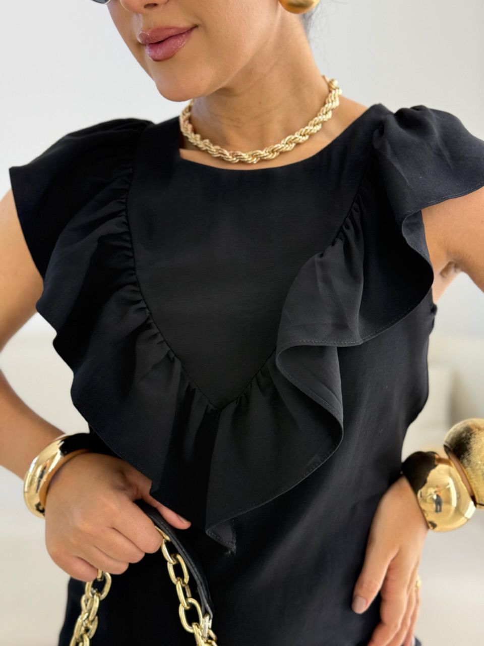VESTIDO EDNA BABADO PRETO