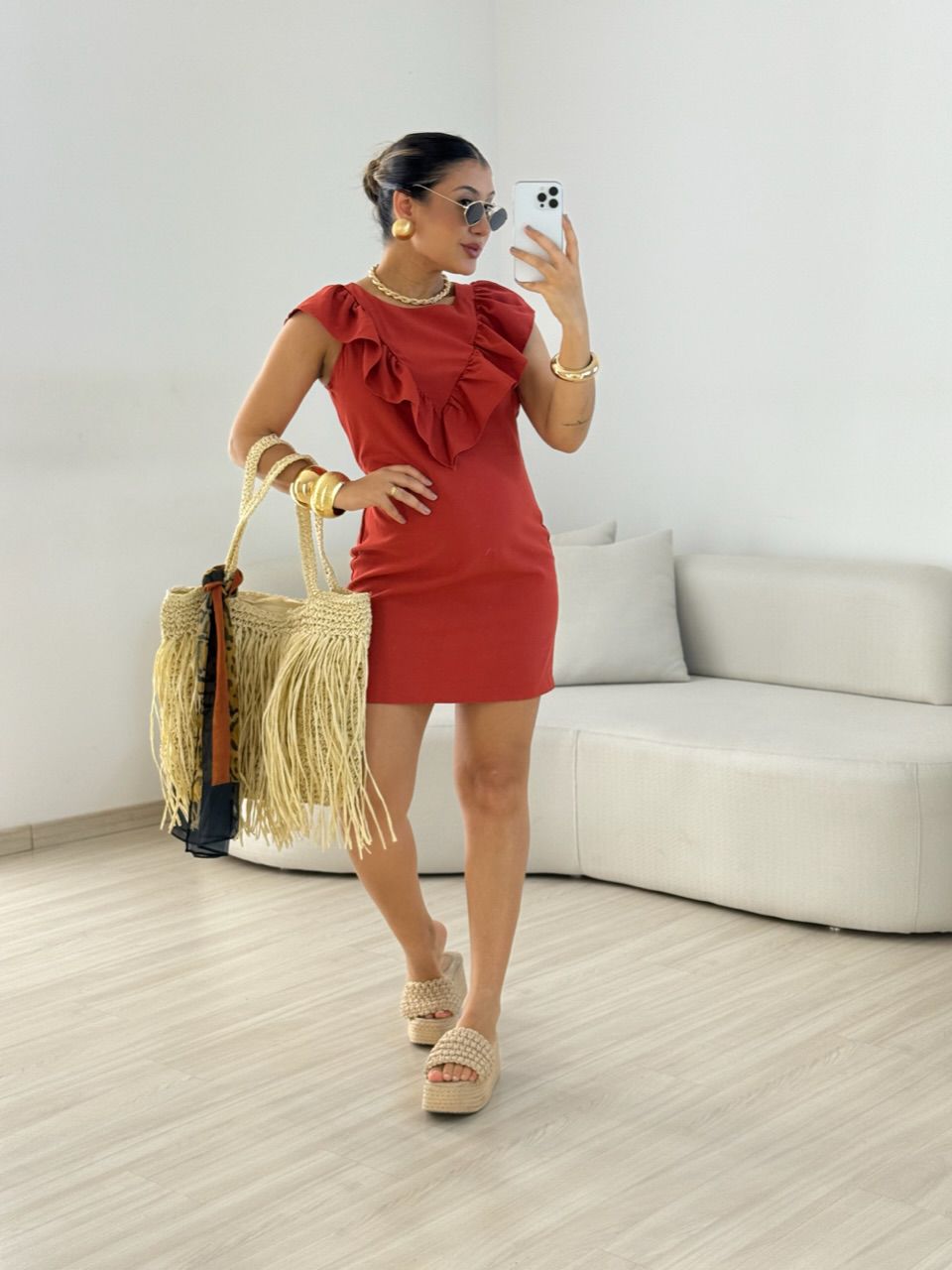 VESTIDO EDNA BABADO TELHA
