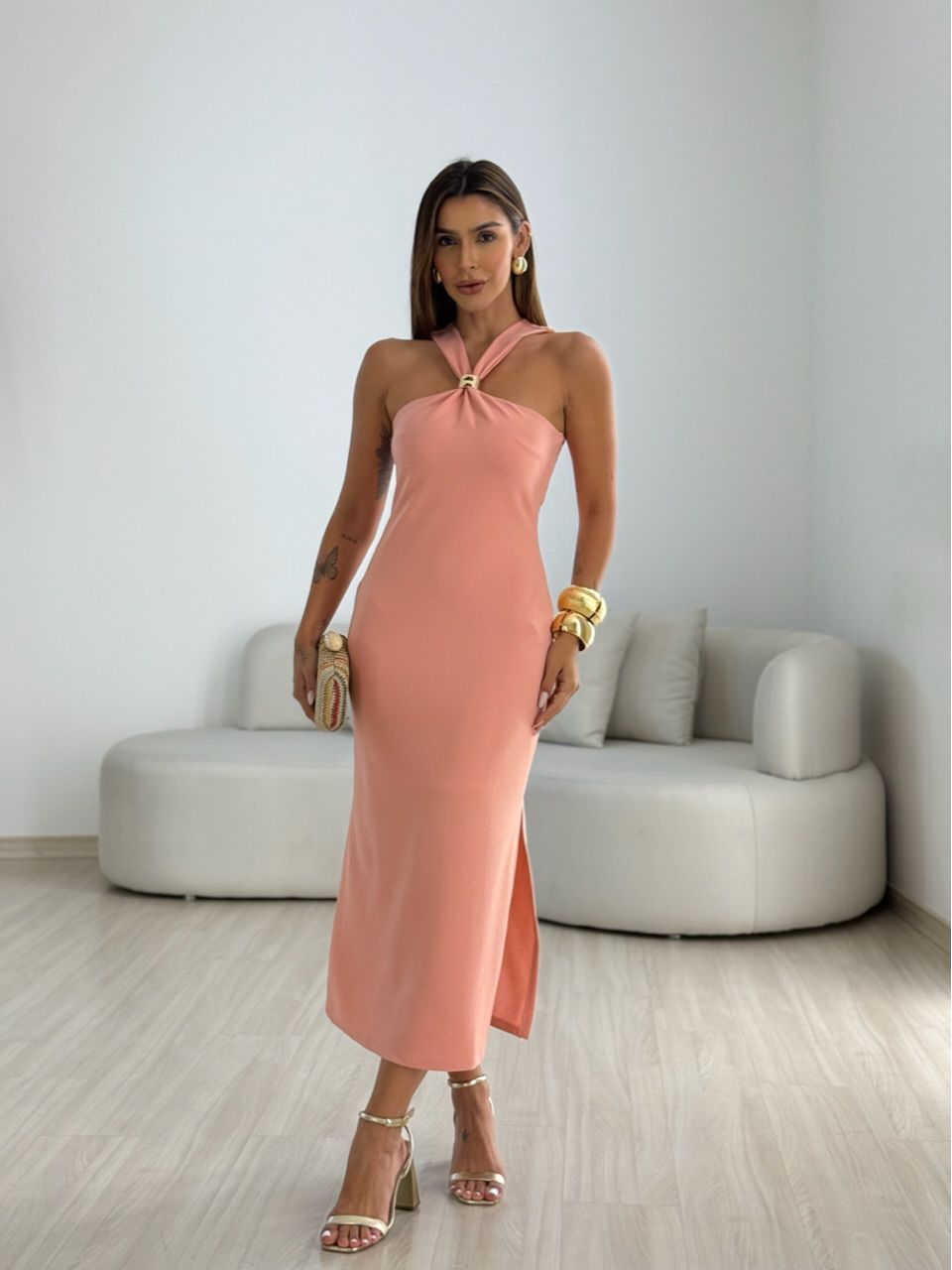 VESTIDO STEFANI LONGUETE GOIABA - 0068310073 - CAROLLA FERRARO