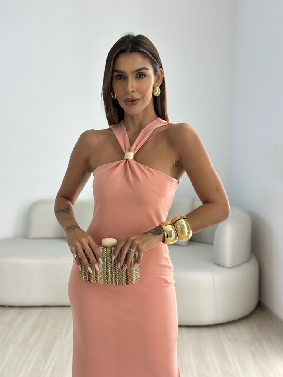VESTIDO STEFANI LONGUETE GOIABA