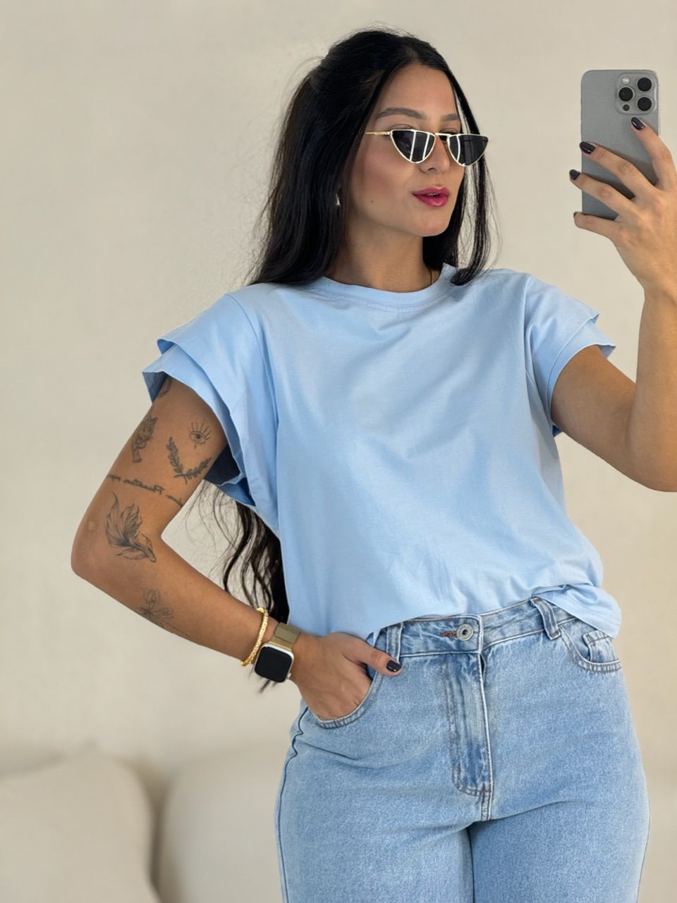 BLUSA MAYA DETALHE MANGA AZUL