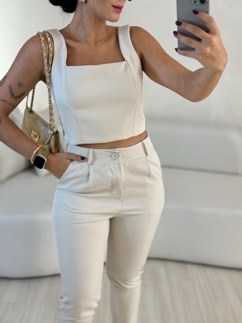 CONJUNTO LILY TOP CALÇA AREIA