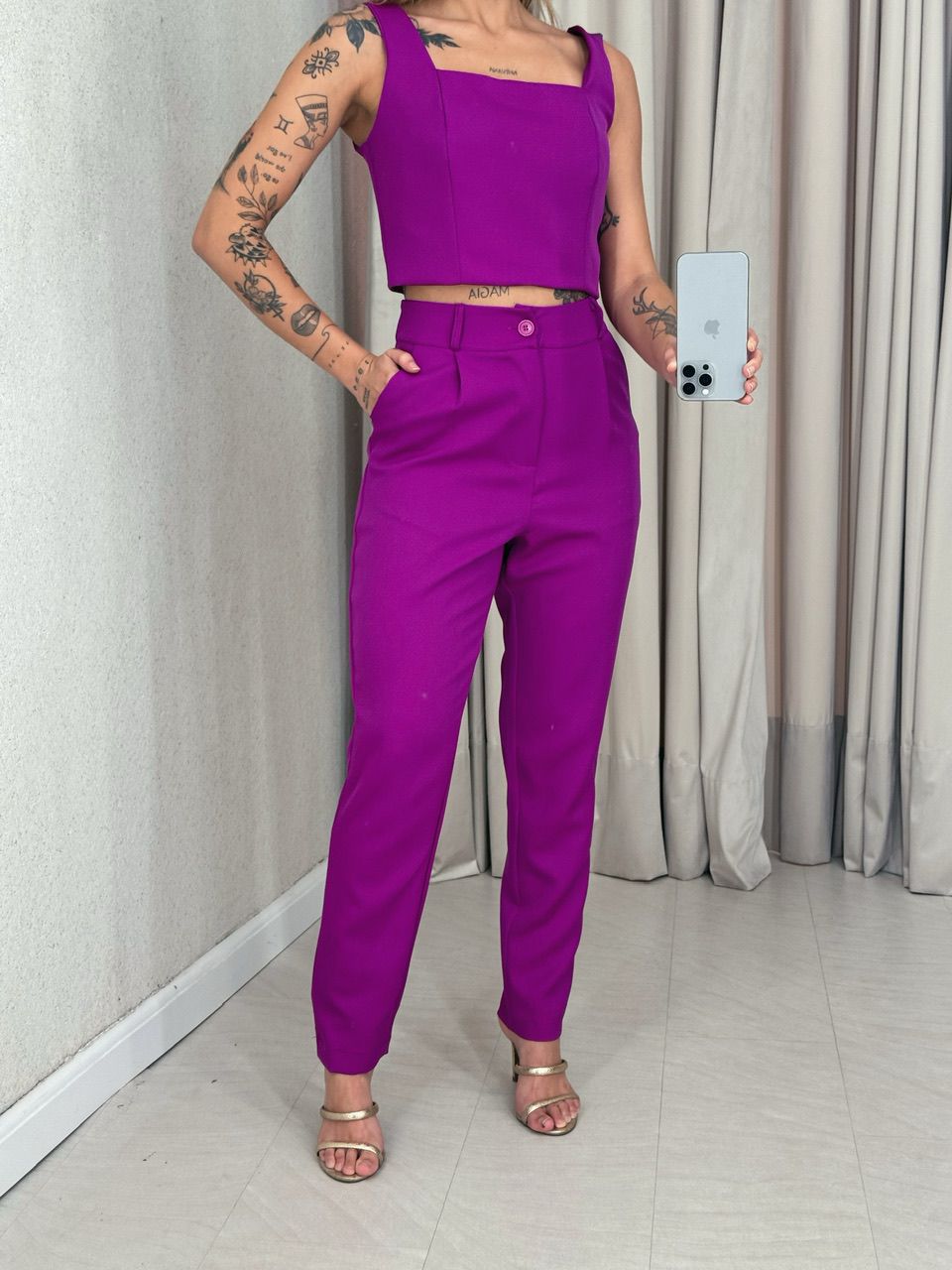CONJUNTO LILY TOP CALÇA FUCSIA