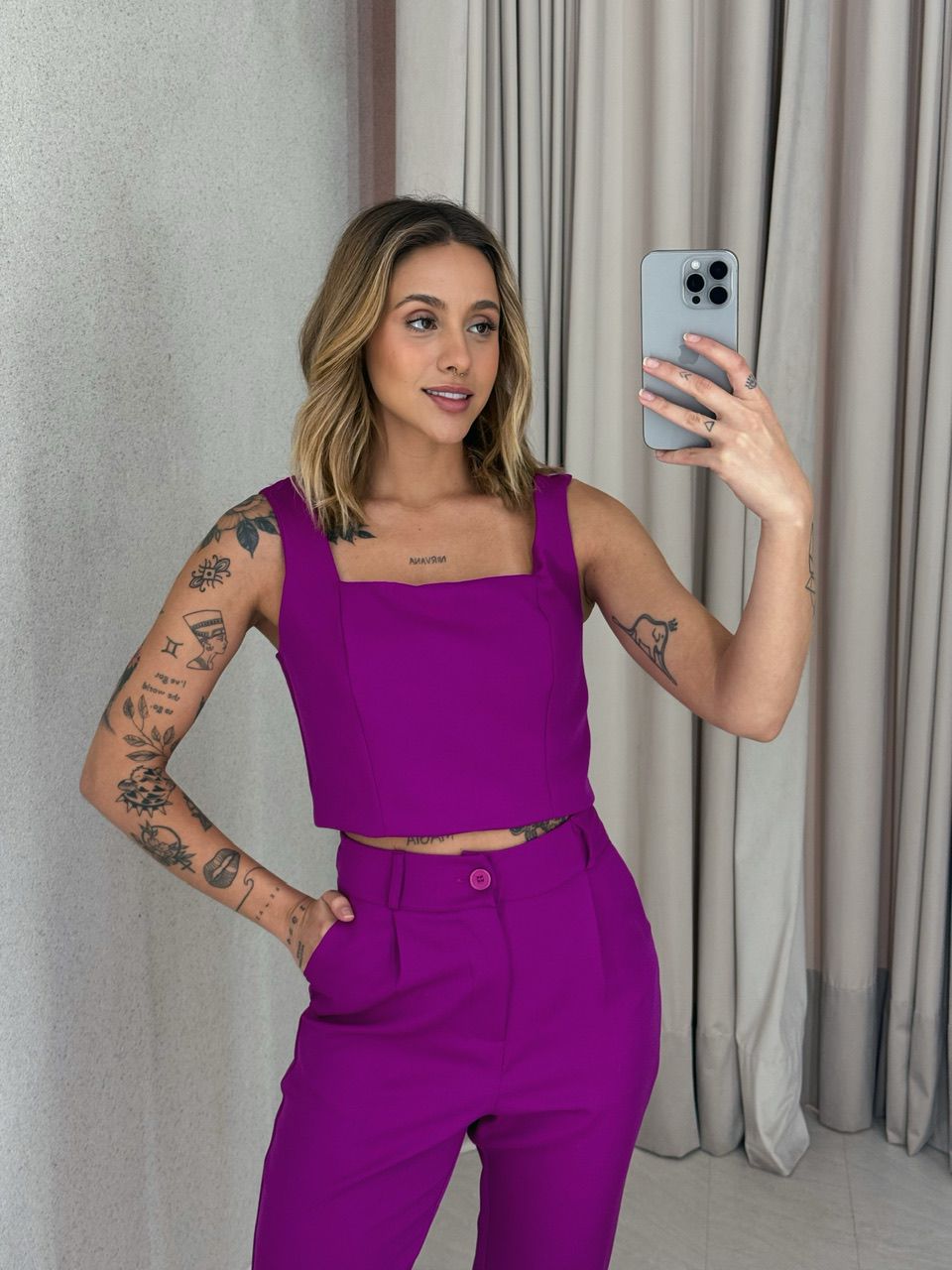 CONJUNTO LILY TOP CALÇA FUCSIA