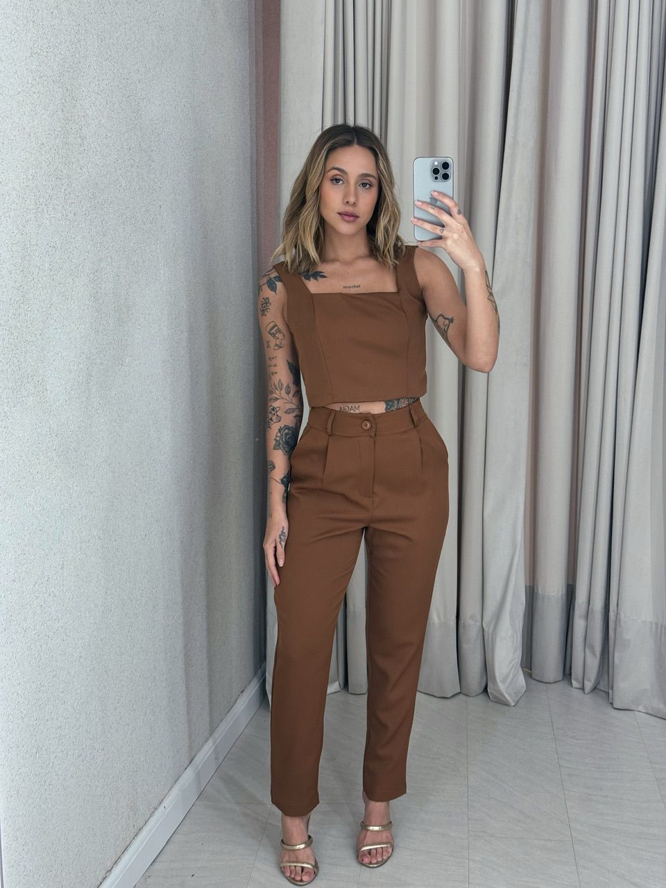CONJUNTO LILY TOP CALÇA MARROM