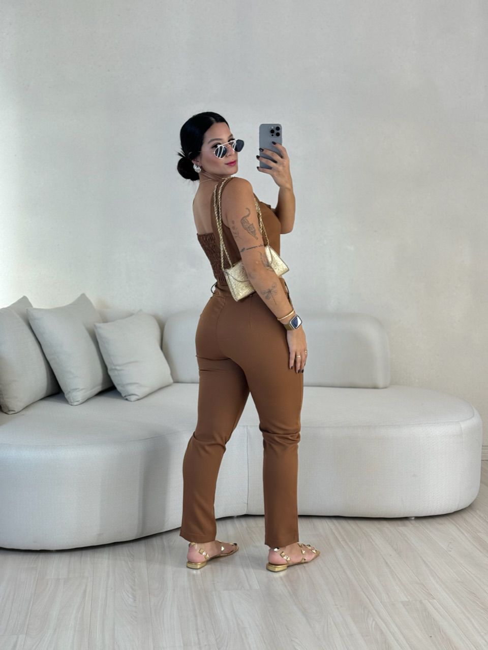 CONJUNTO LILY TOP CALÇA MARROM