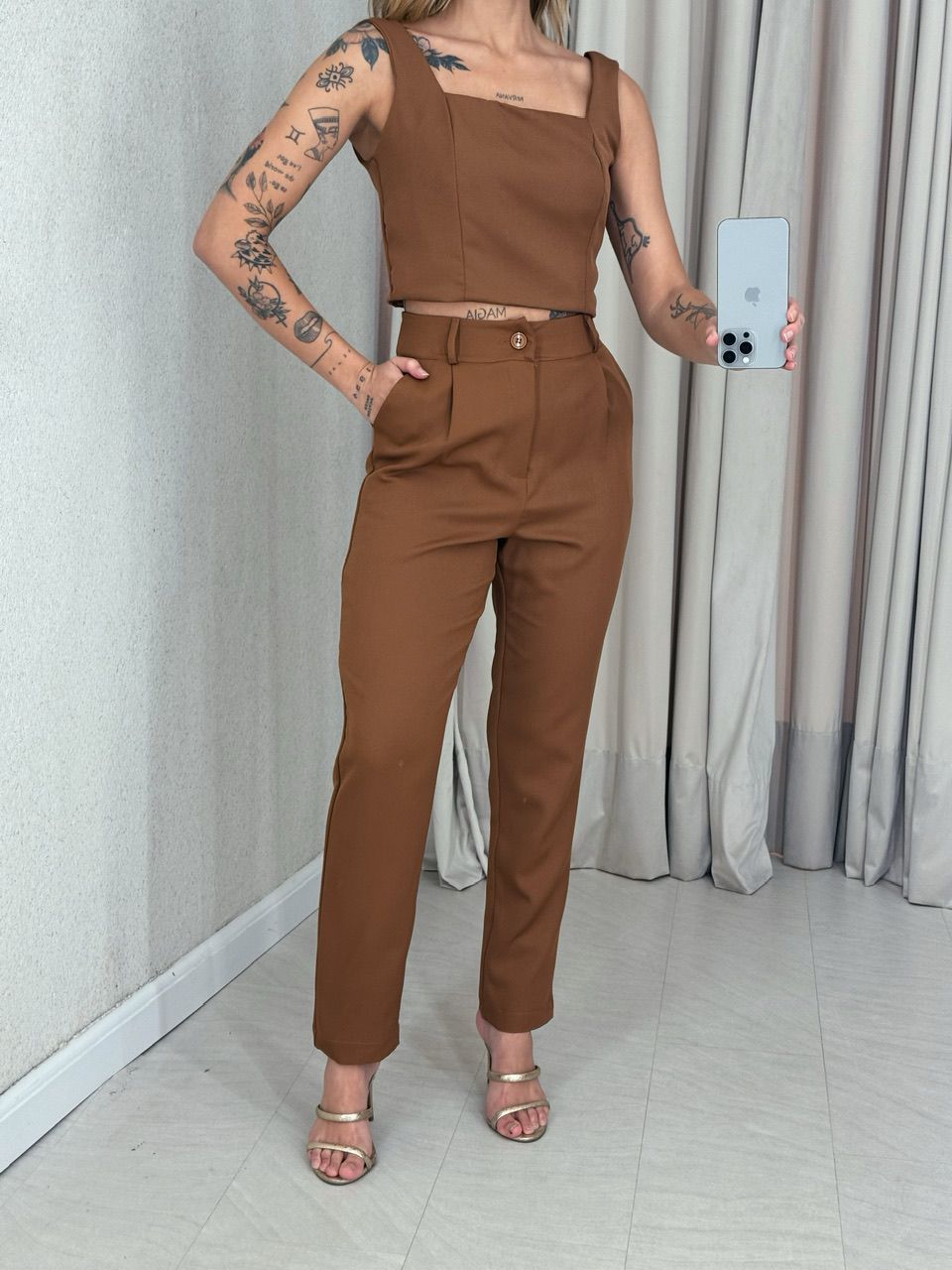 CONJUNTO LILY TOP CALÇA MARROM