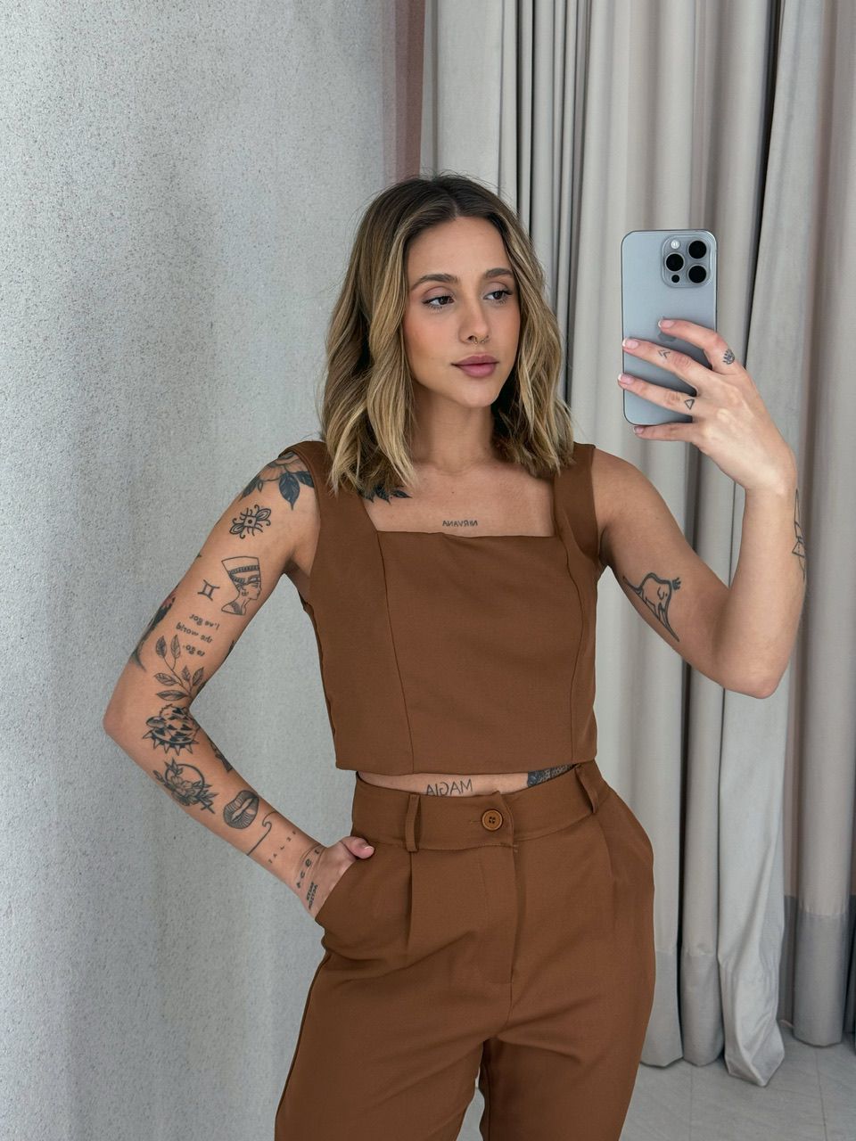 CONJUNTO LILY TOP CALÇA MARROM