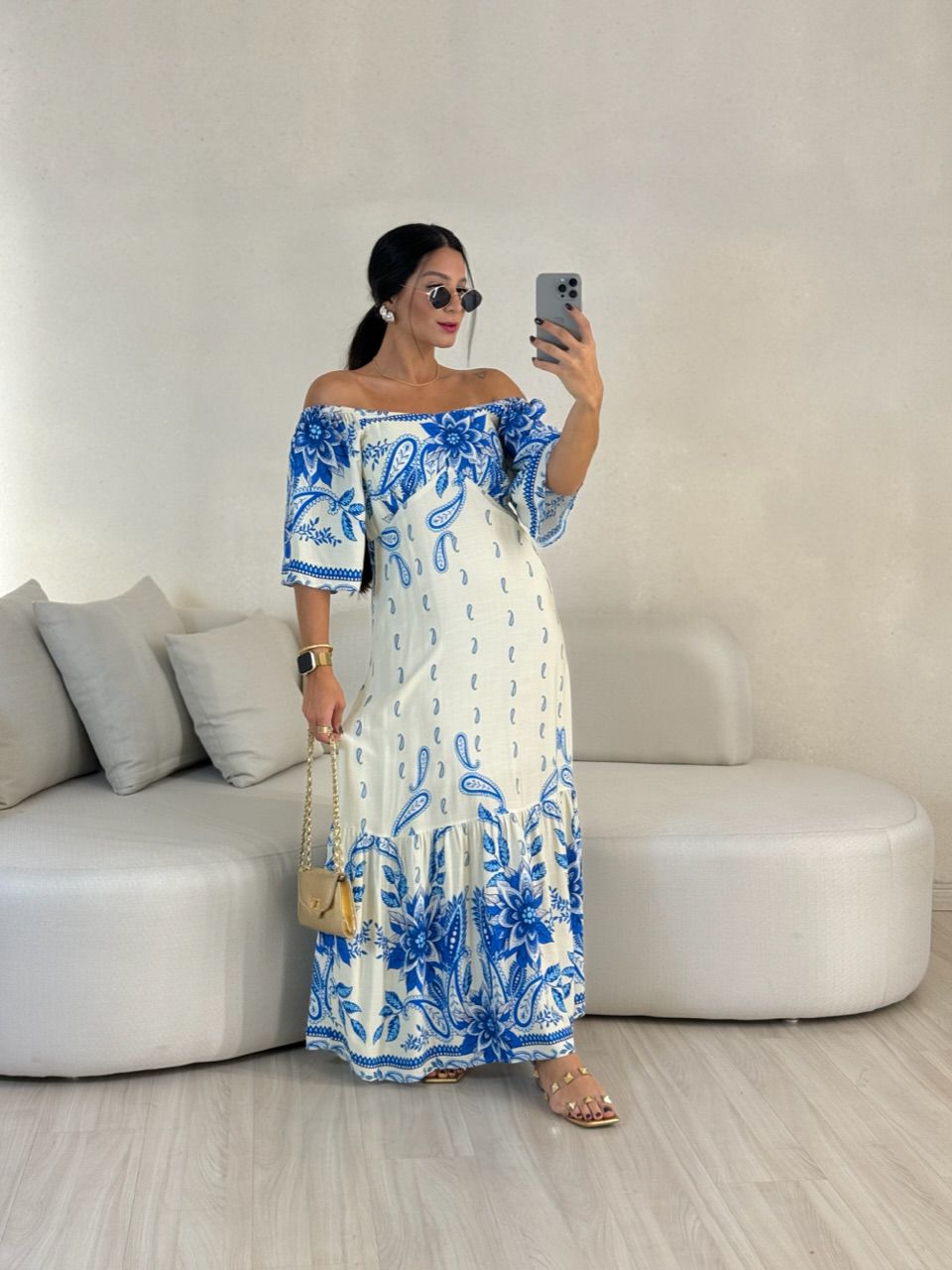 VESTIDO JÚLIA ESTAMPADO AZUL - 0056740109 - CAROLLA FERRARO