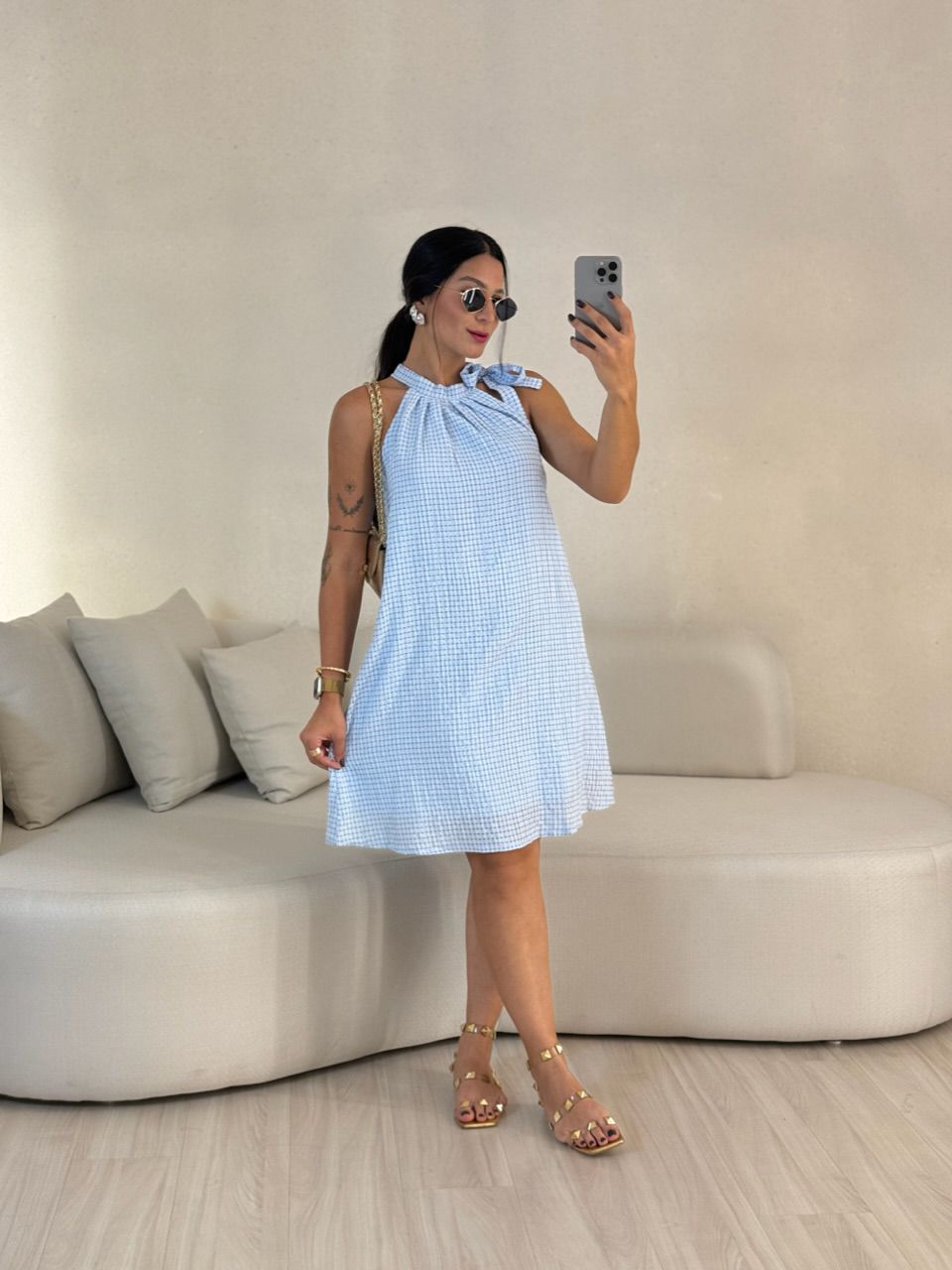 VESTIDO MARIA LUÍSA CAVADO AZUL - 0056750109 - CAROLLA FERRARO