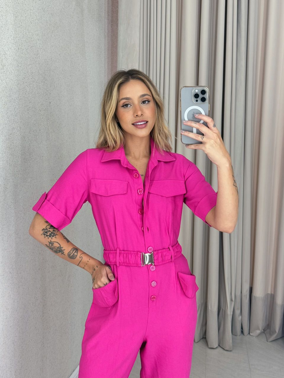 MACACÃO LUDMILA Cinto Pink