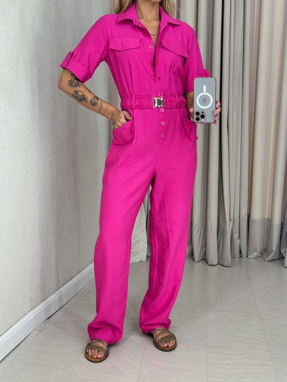 MACACÃO LUDMILA Cinto Pink